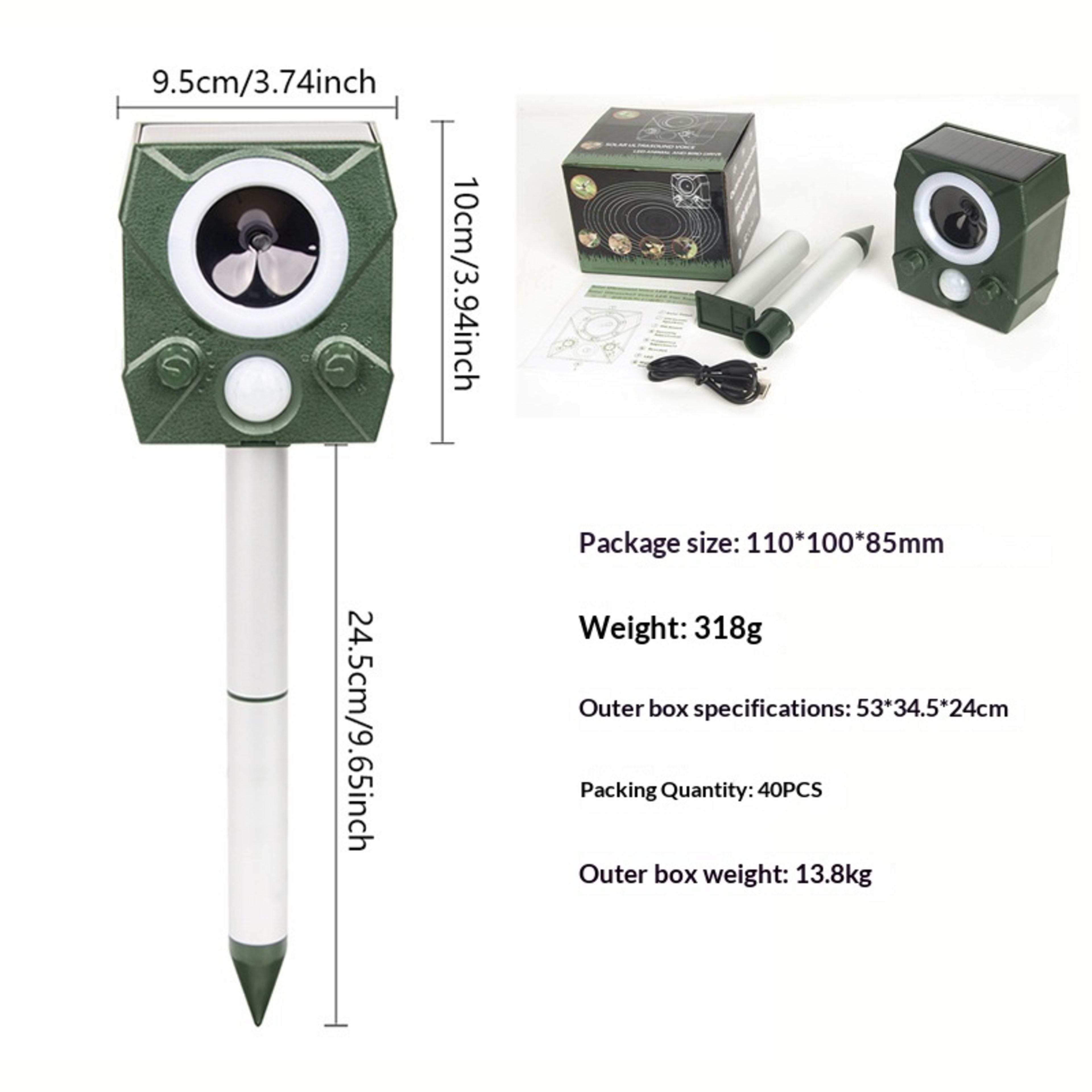 Ultrasonic Dog Repeller Charging Voice Solar Bird Repeller