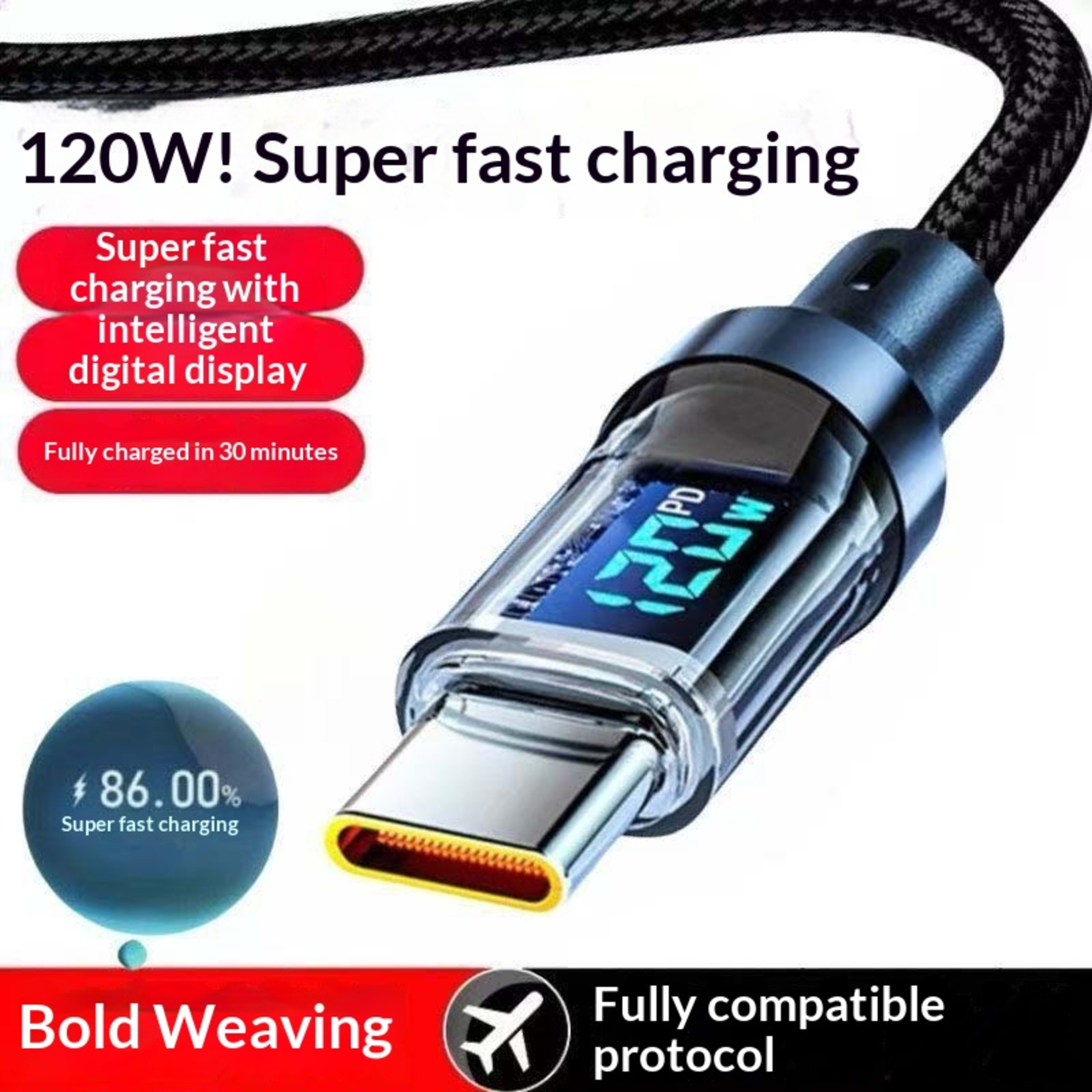 Smart Digital Display Type-C Cable 240W Super Fast Charging 1