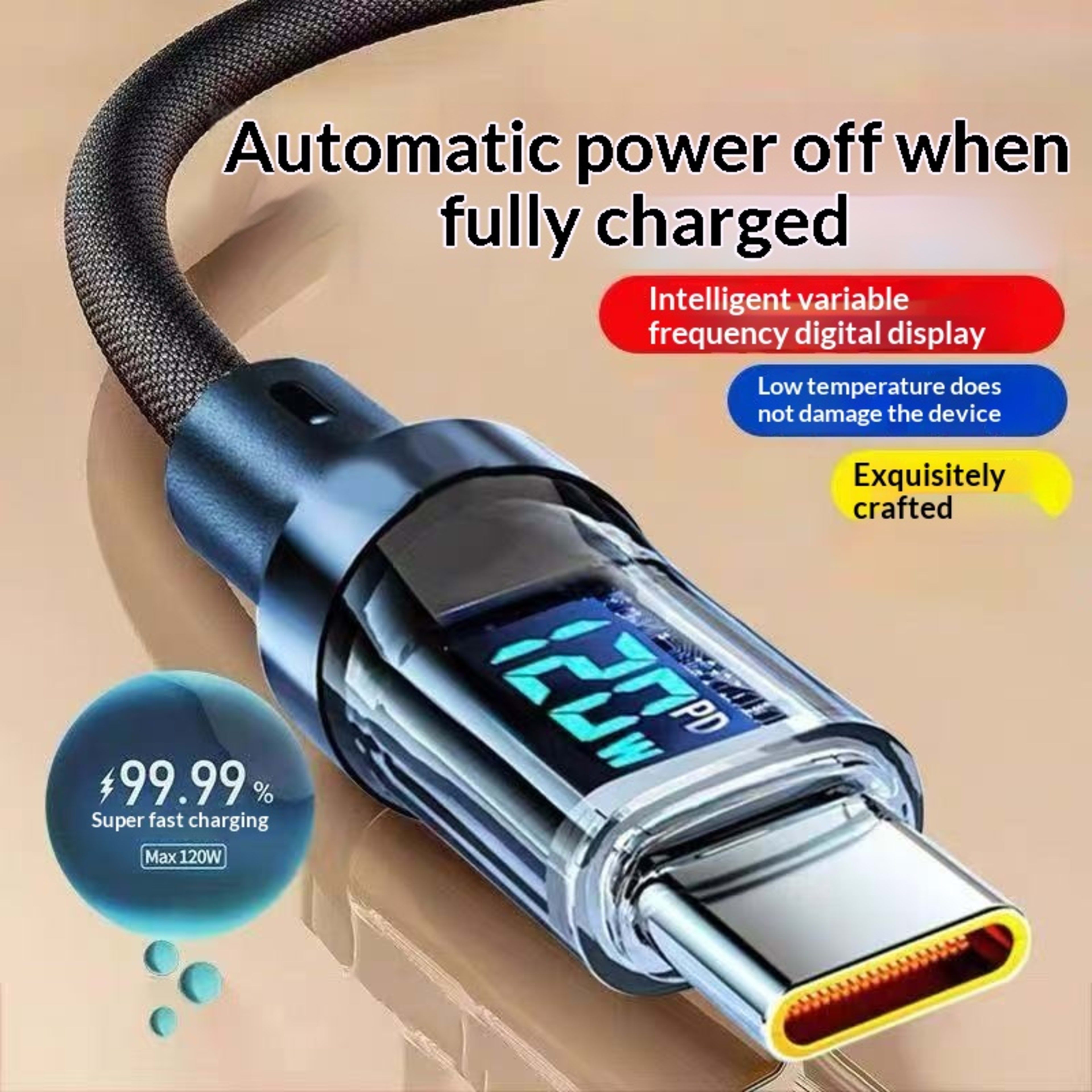 Smart Digital Display Type-C Cable 240W Super Fast Charging 2
