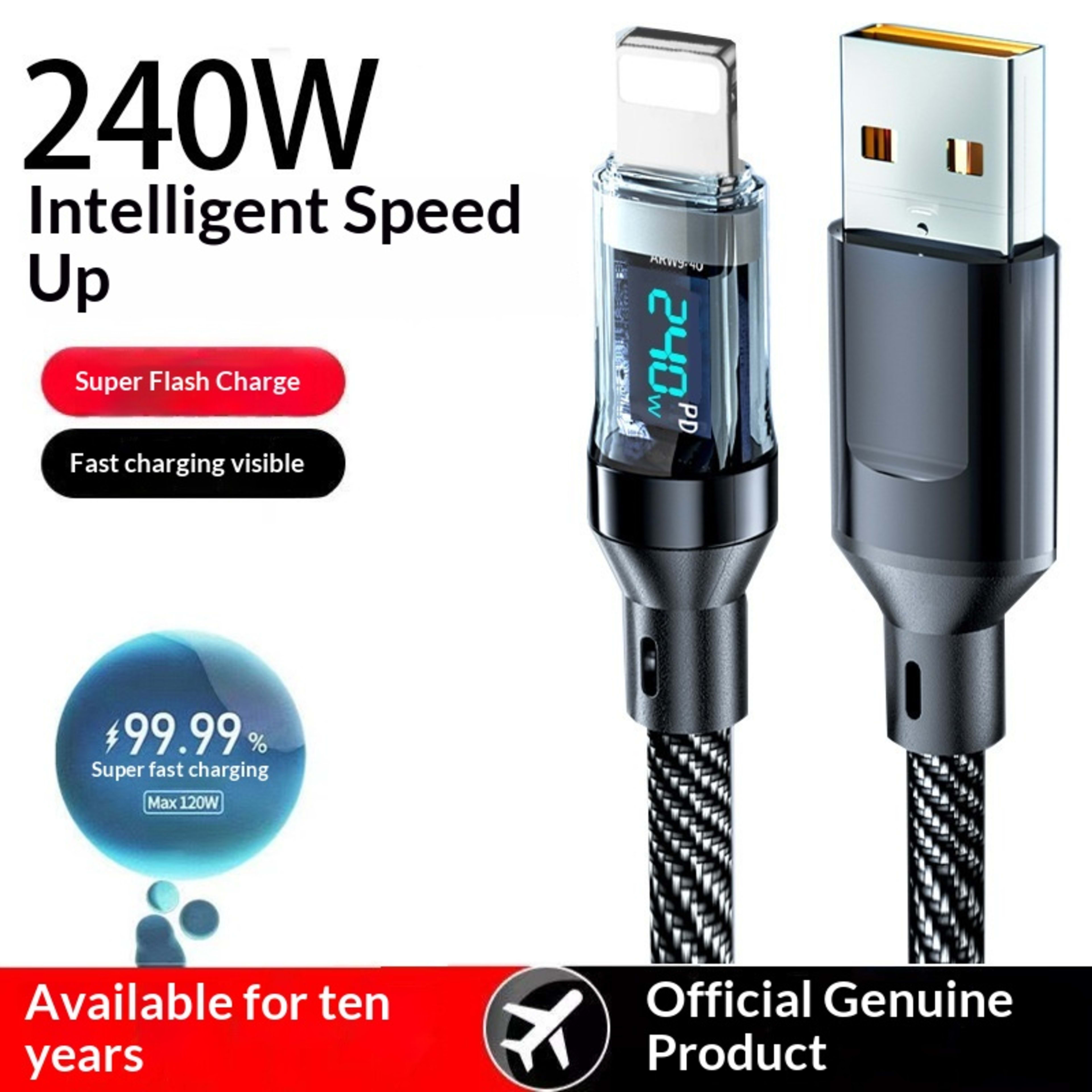 Smart Digital Display Type-C Cable 240W Super Fast Charging 8