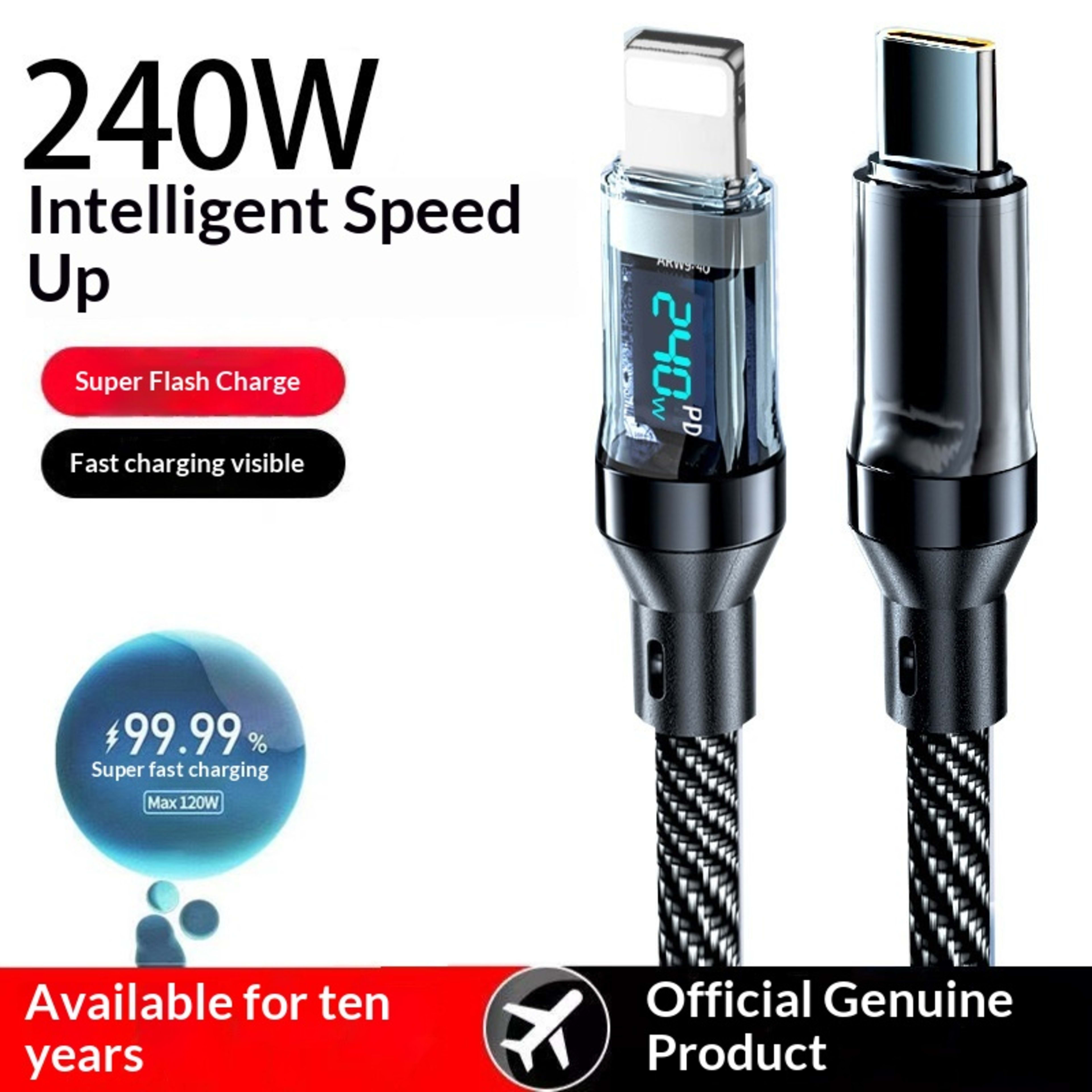 Smart Digital Display Type-C Cable 240W Super Fast Charging 3