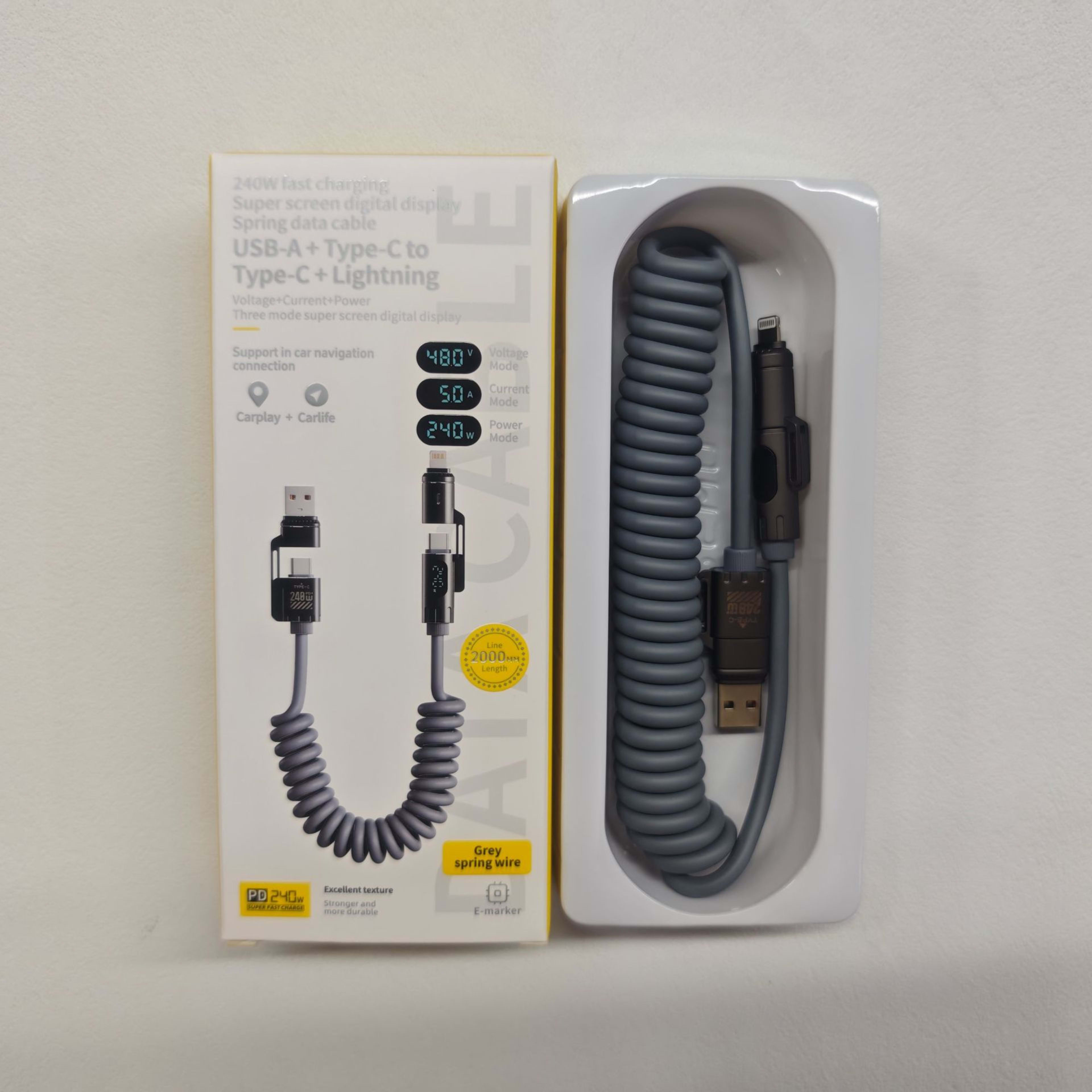 Digital Display Spring 4-in-1 CarPlay In-Car 2m Data Cable 11