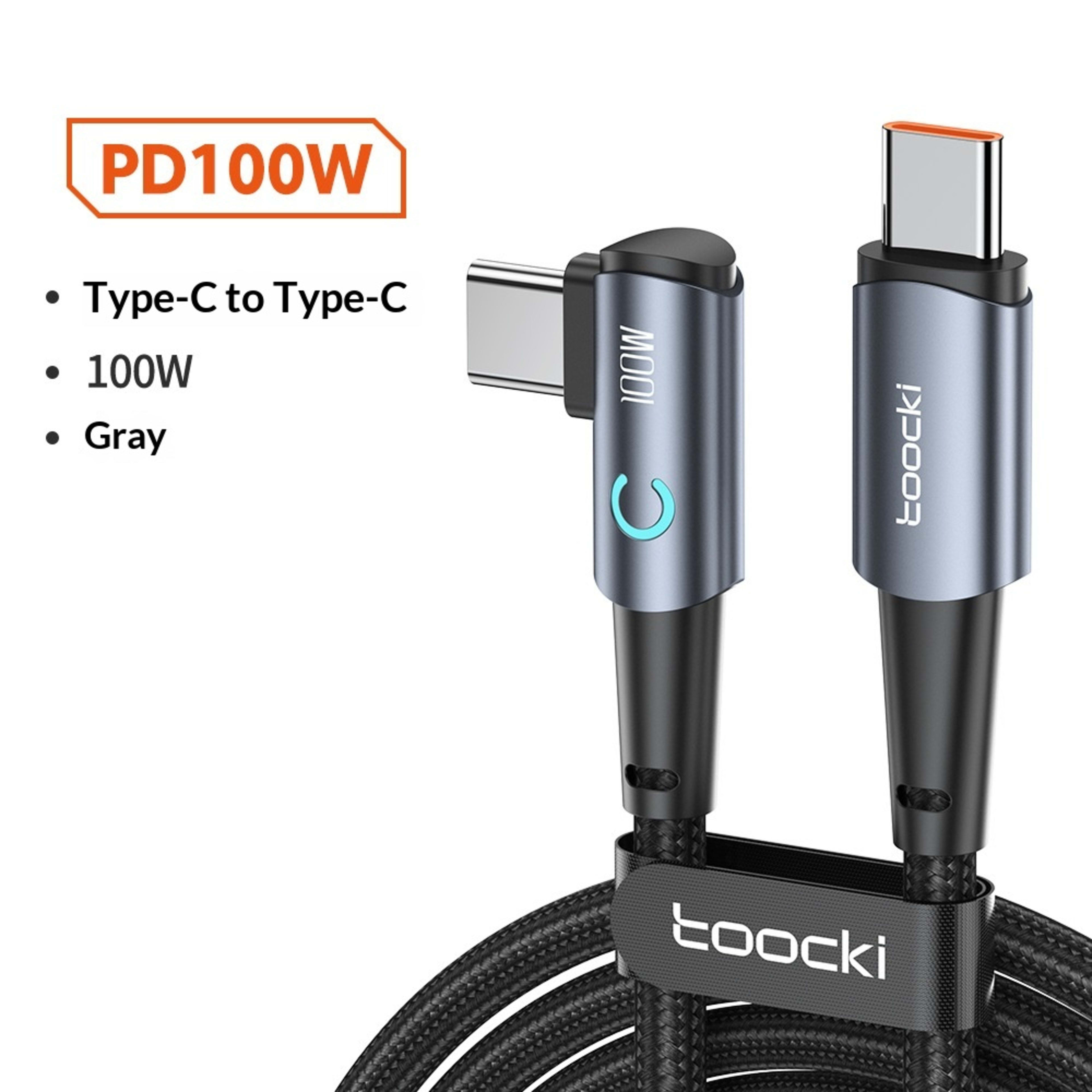 100W Fast-charging Type-C Cable With Illuminated Bend For Data And Charging 5