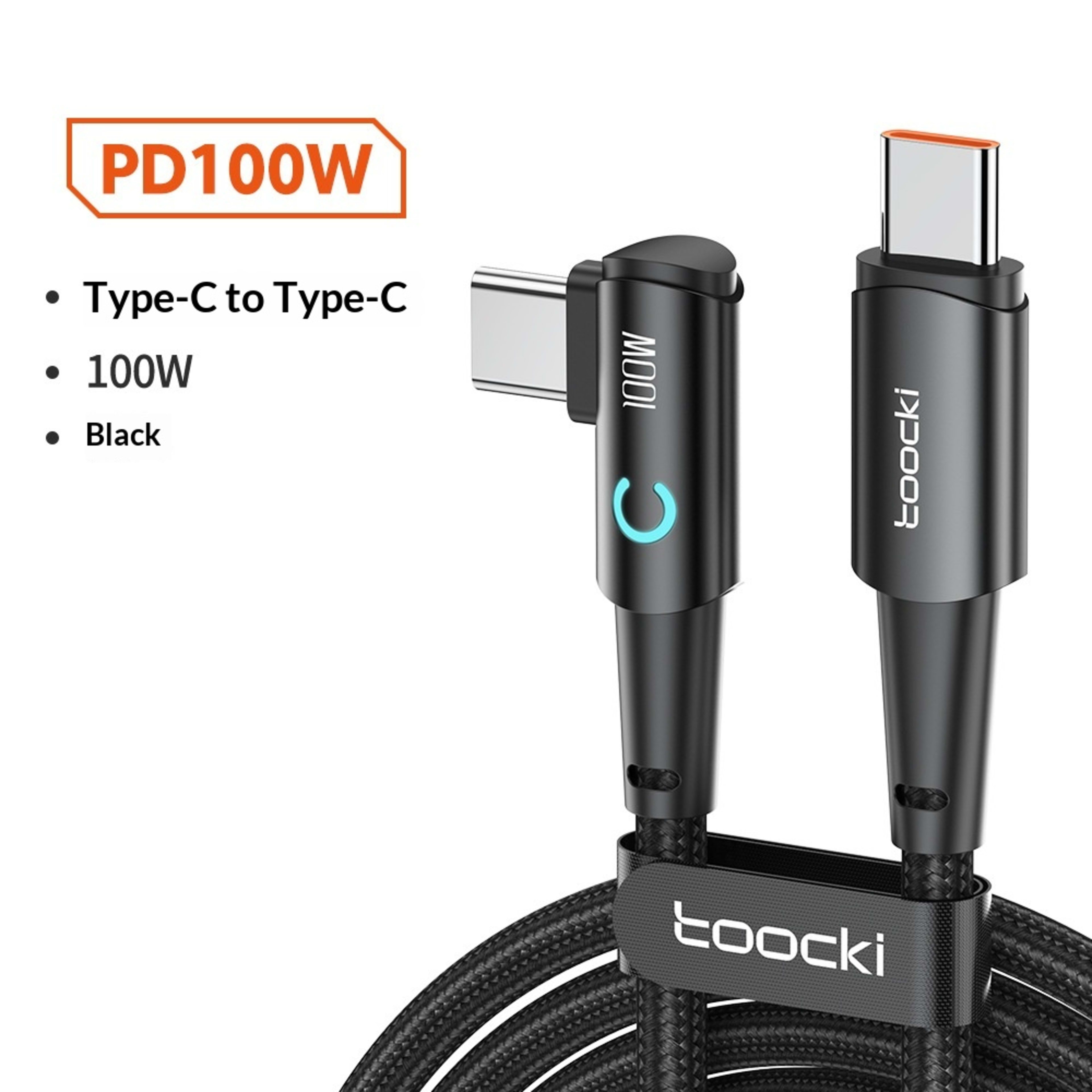 100W Fast-charging Type-C Cable With Illuminated Bend For Data And Charging