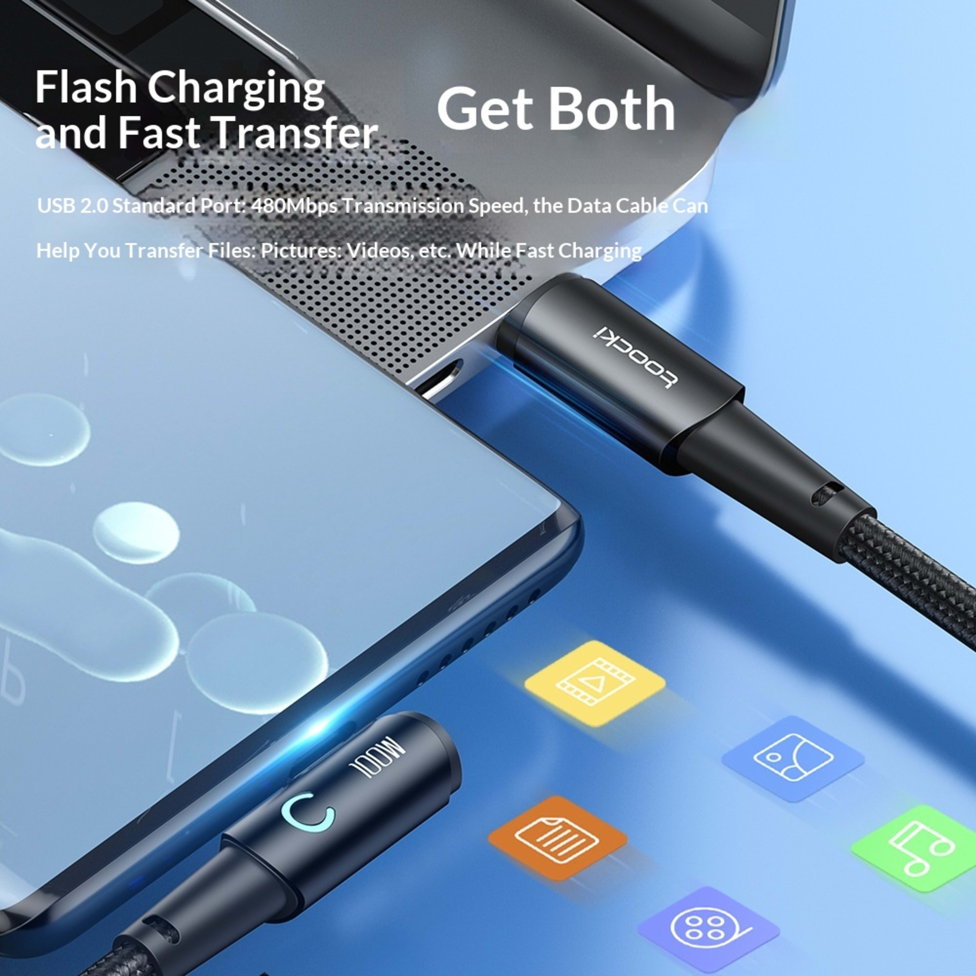 100W Fast-charging Type-C Cable With Illuminated Bend For Data And Charging 1