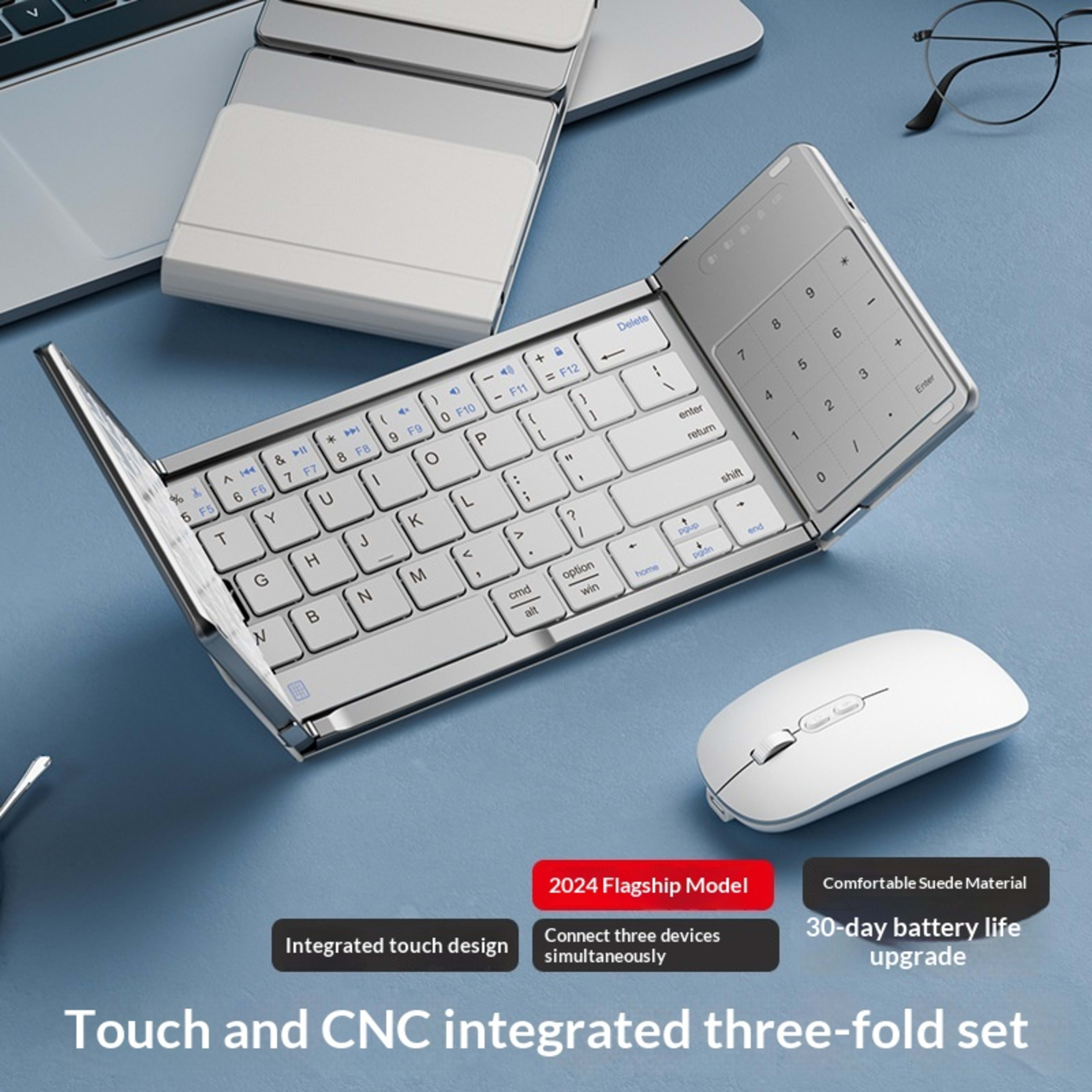 Tri-fold Keyboard, Wireless Bluetooth Foldable Mini Keyboard, Suitable For Desktop PC Sets 3