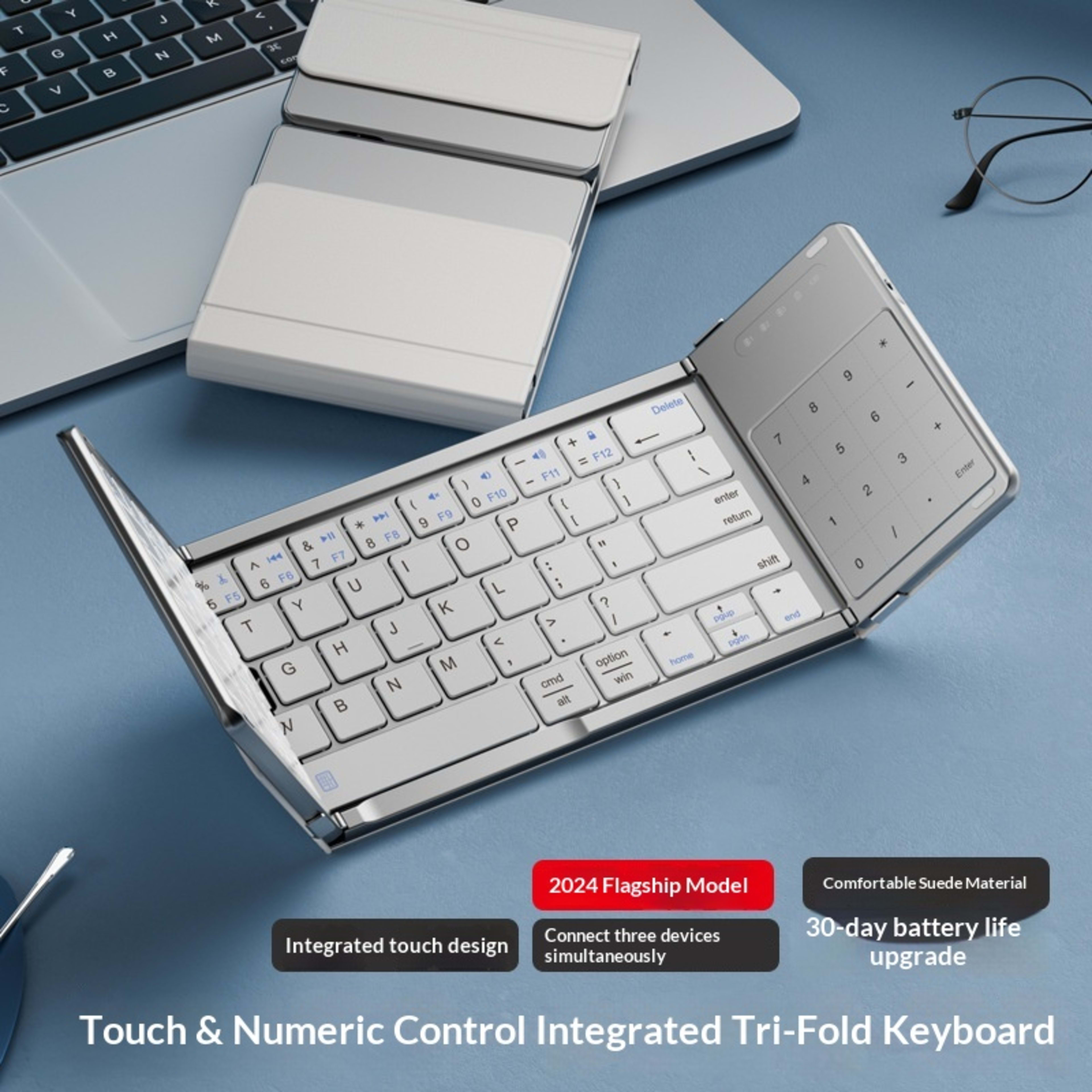 Tri-fold Keyboard, Wireless Bluetooth Foldable Mini Keyboard, Suitable For Desktop PC Sets 9