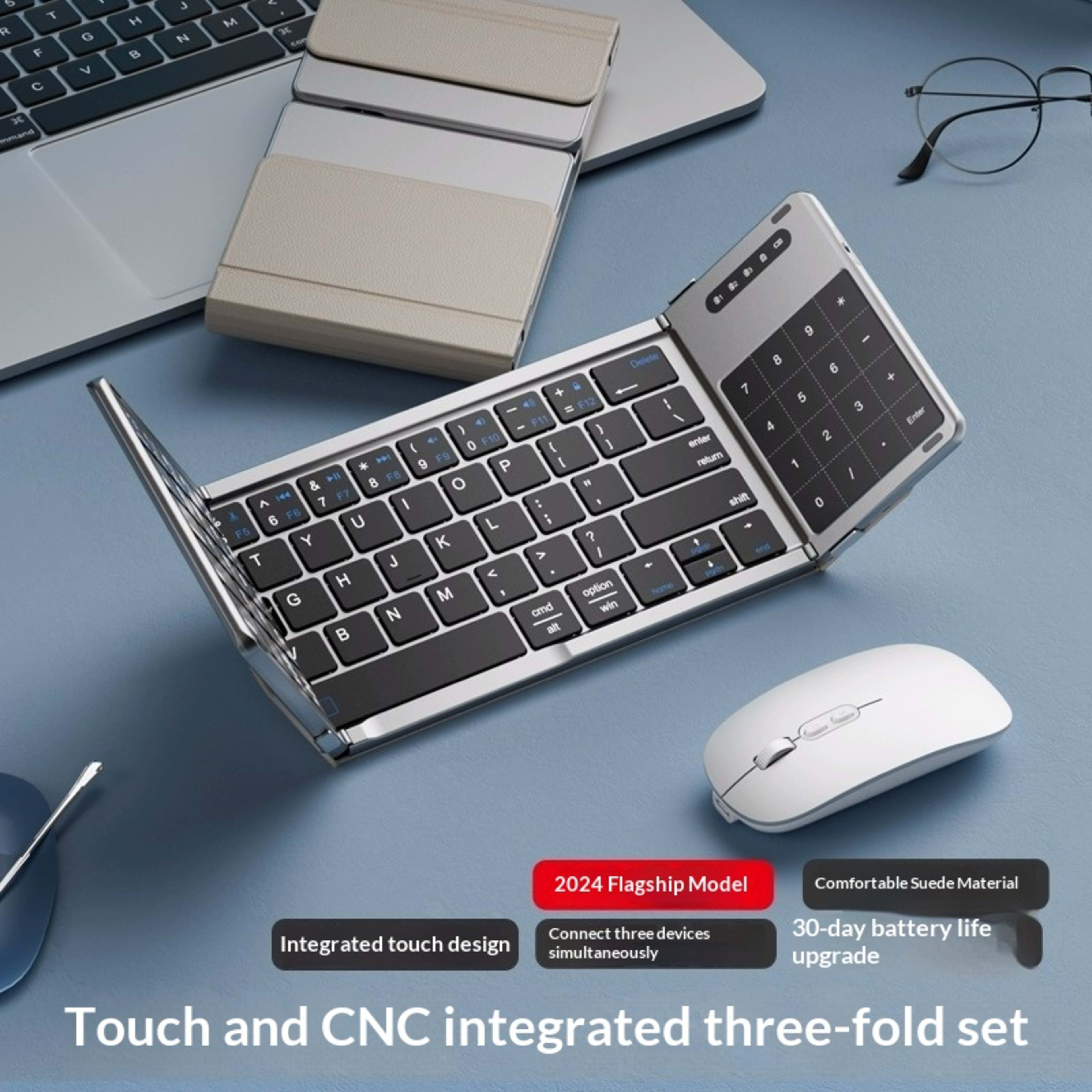 Tri-fold Keyboard, Wireless Bluetooth Foldable Mini Keyboard, Suitable For Desktop PC Sets 15