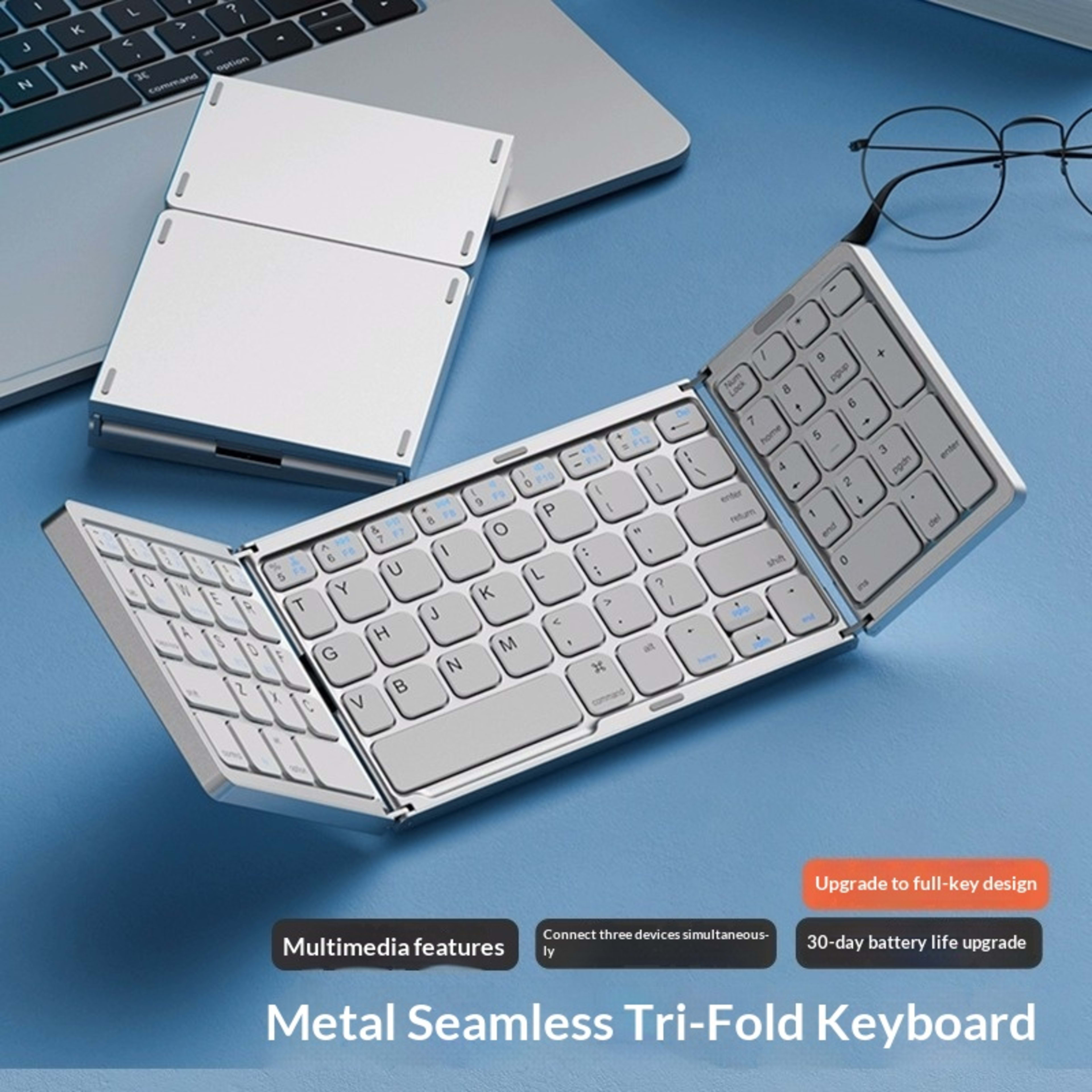 Tri-fold Keyboard, Wireless Bluetooth Foldable Mini Keyboard, Suitable For Desktop PC Sets 6