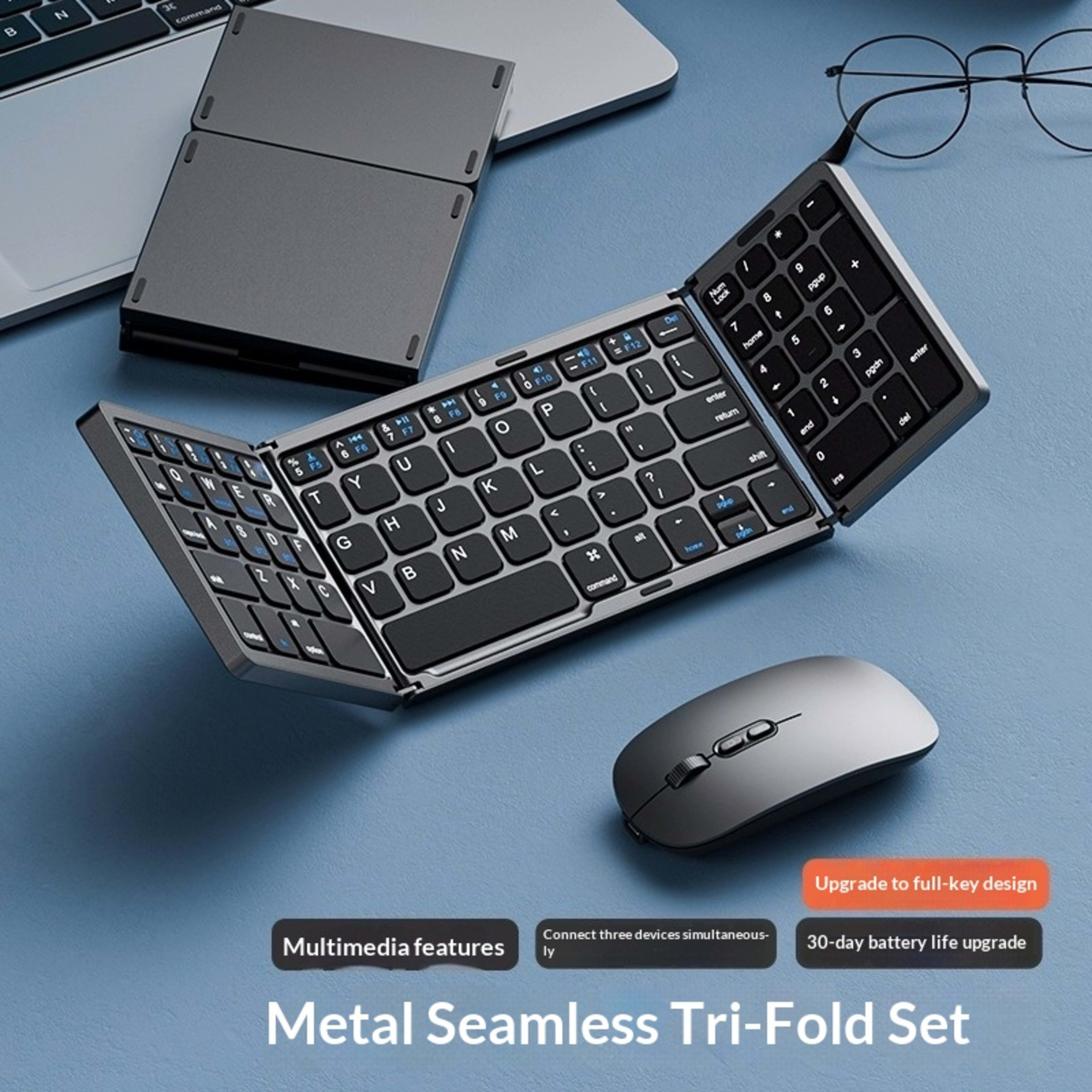 Tri-fold Keyboard, Wireless Bluetooth Foldable Mini Keyboard, Suitable For Desktop PC Sets 4