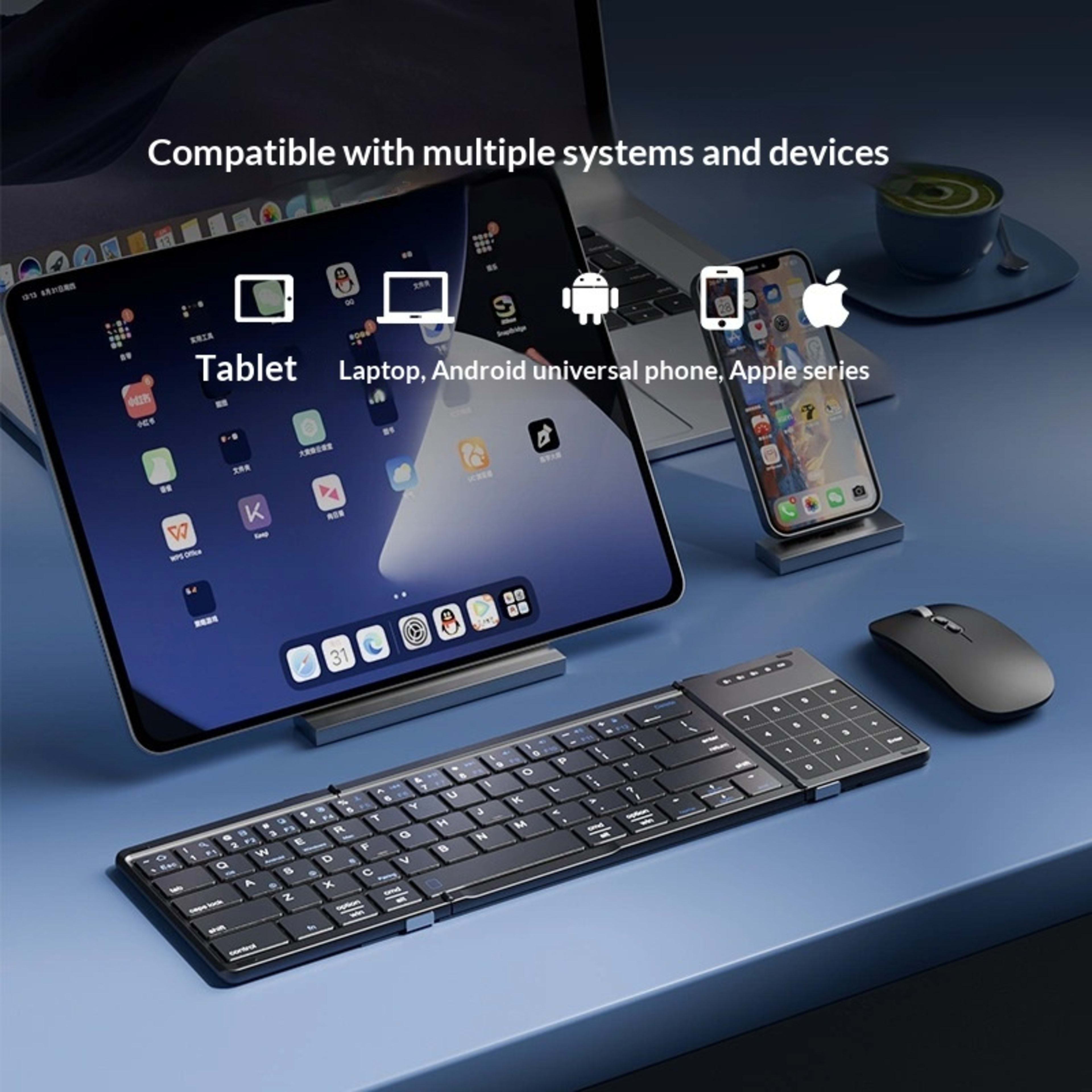 Tri-fold Keyboard, Wireless Bluetooth Foldable Mini Keyboard, Suitable For Desktop PC Sets 16