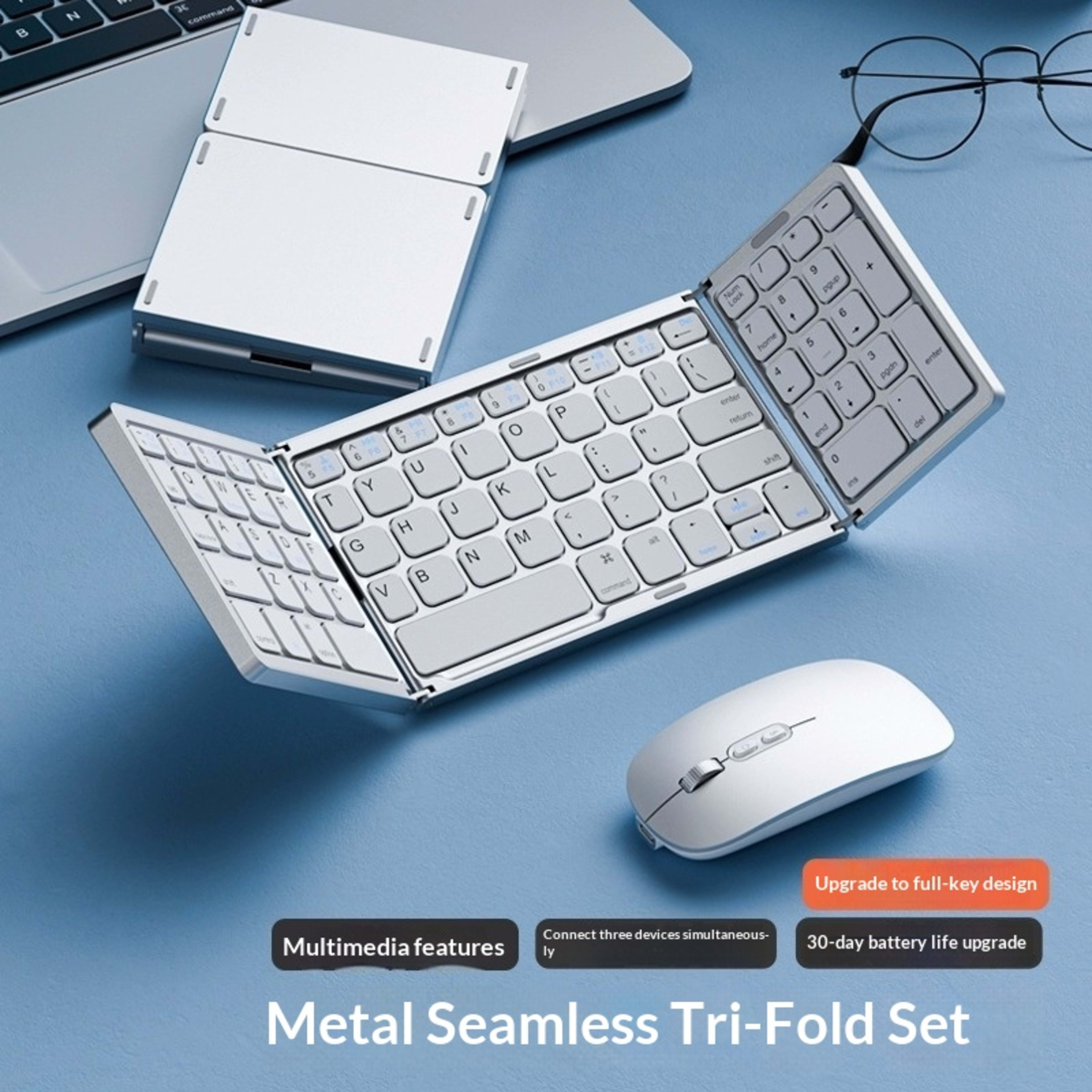Tri-fold Keyboard, Wireless Bluetooth Foldable Mini Keyboard, Suitable For Desktop PC Sets 10