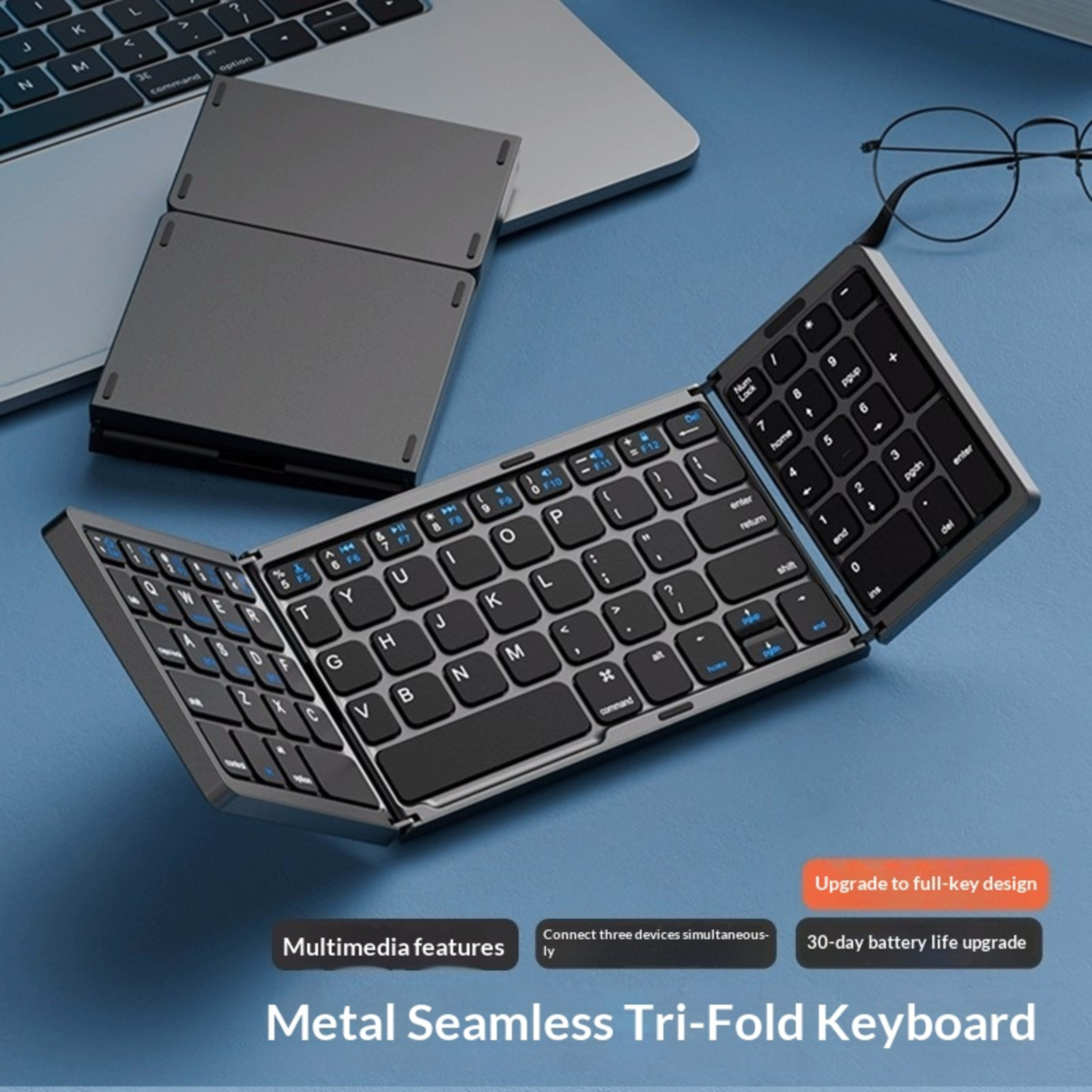 Tri-fold Keyboard, Wireless Bluetooth Foldable Mini Keyboard, Suitable For Desktop PC Sets 14