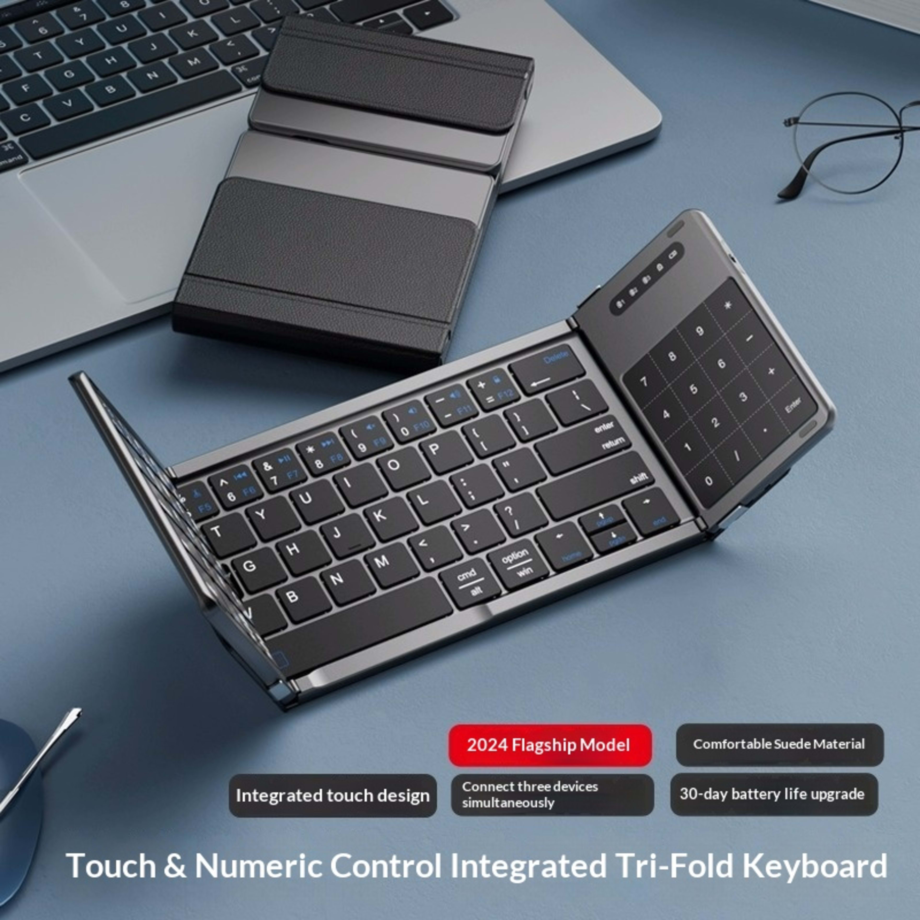Tri-fold Keyboard, Wireless Bluetooth Foldable Mini Keyboard, Suitable For Desktop PC Sets 8
