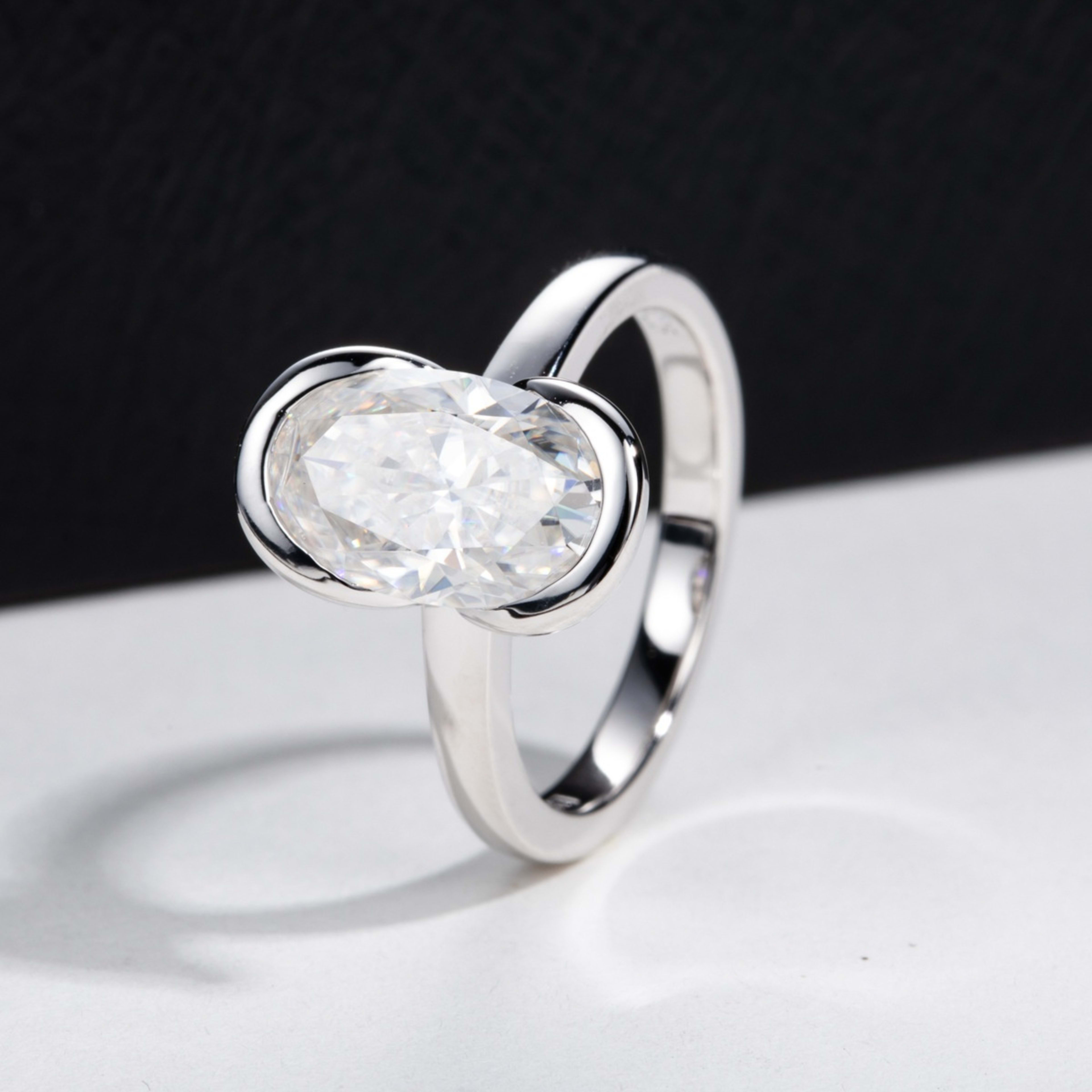 Silver Oval Semi  mount Ring With A 3  carat Fancy shaped Moissanite For Women 5