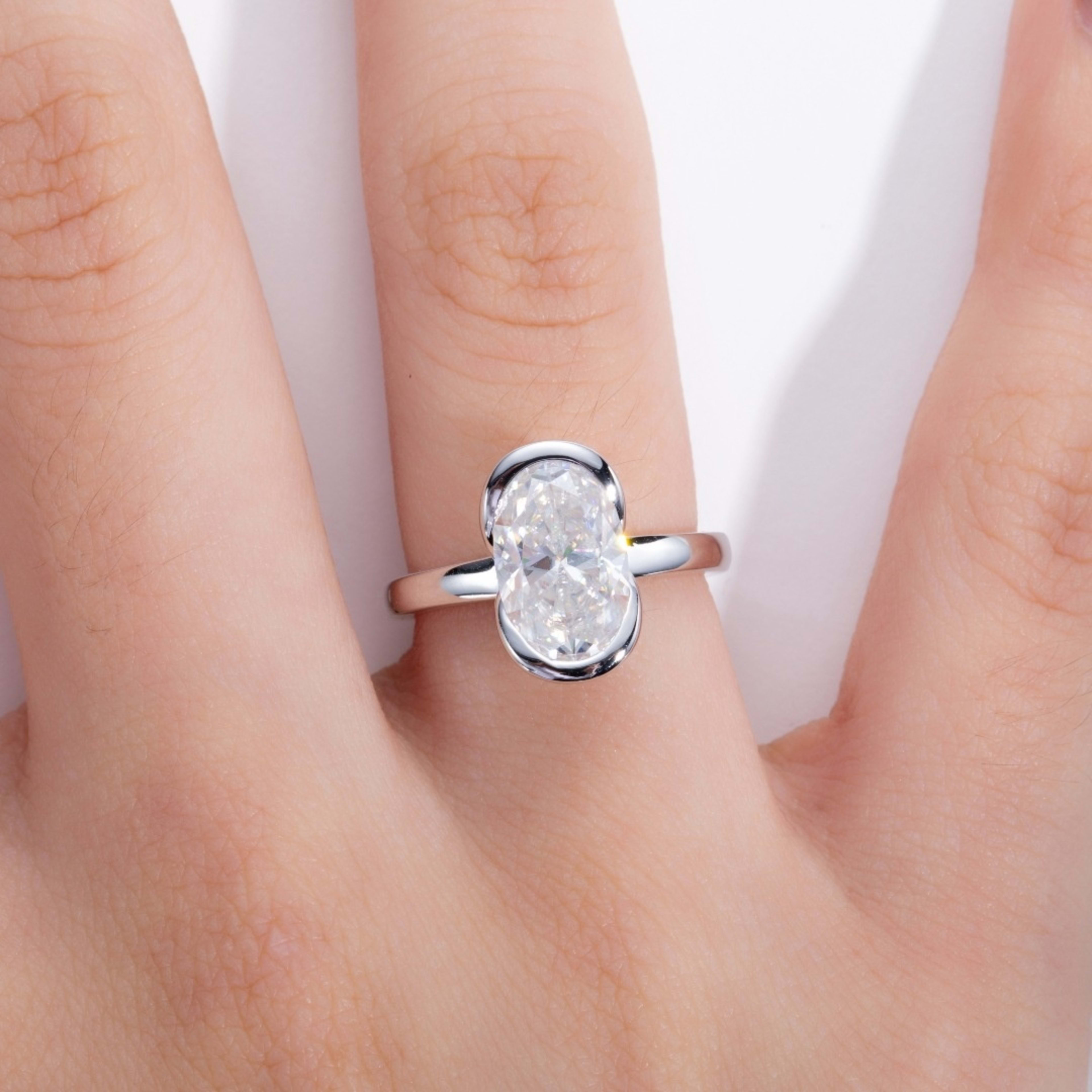 Silver Oval Semi  mount Ring With A 3  carat Fancy shaped Moissanite For Women 3