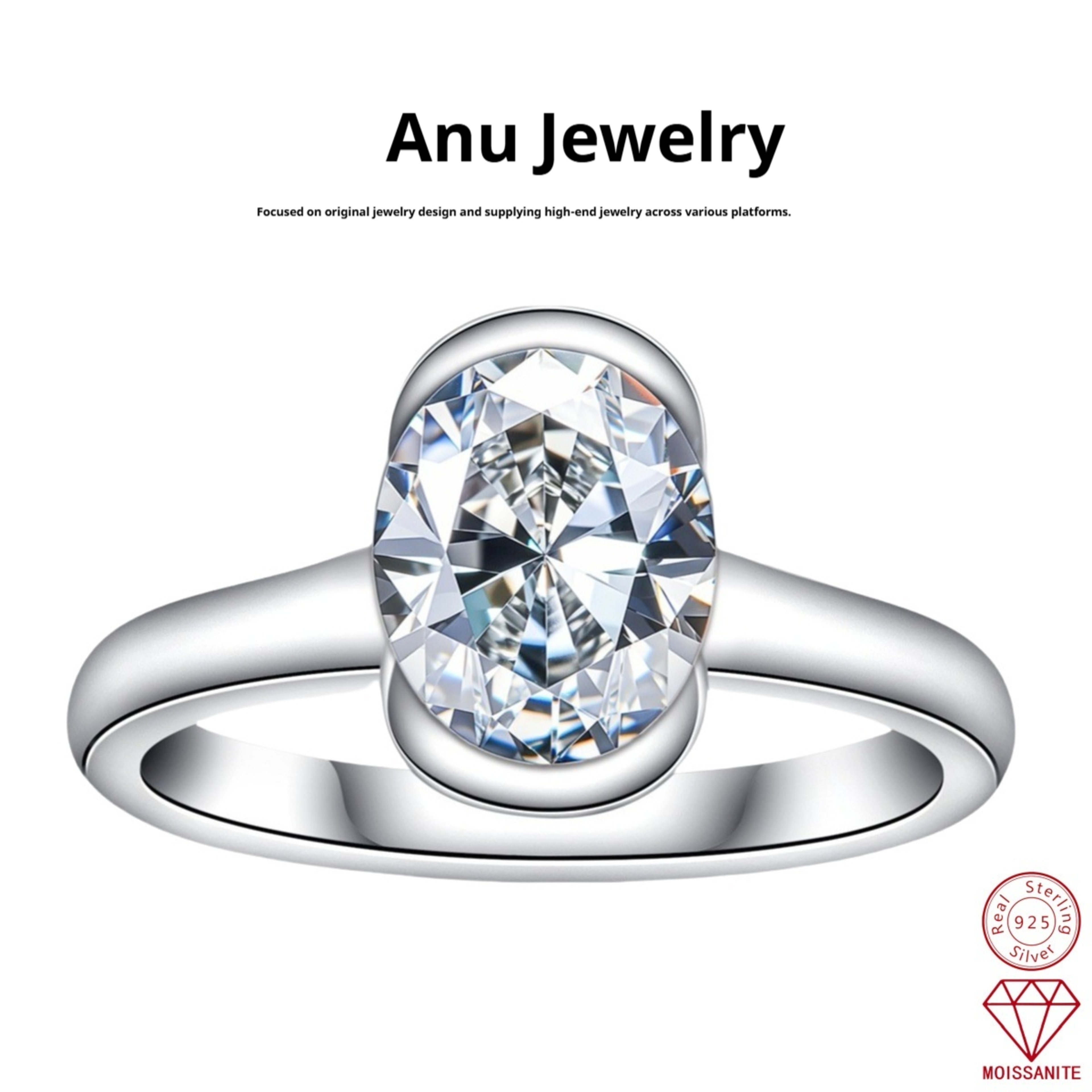 Silver Oval Semi mount Ring With A 3 carat Fancy shaped Moissanite For Women