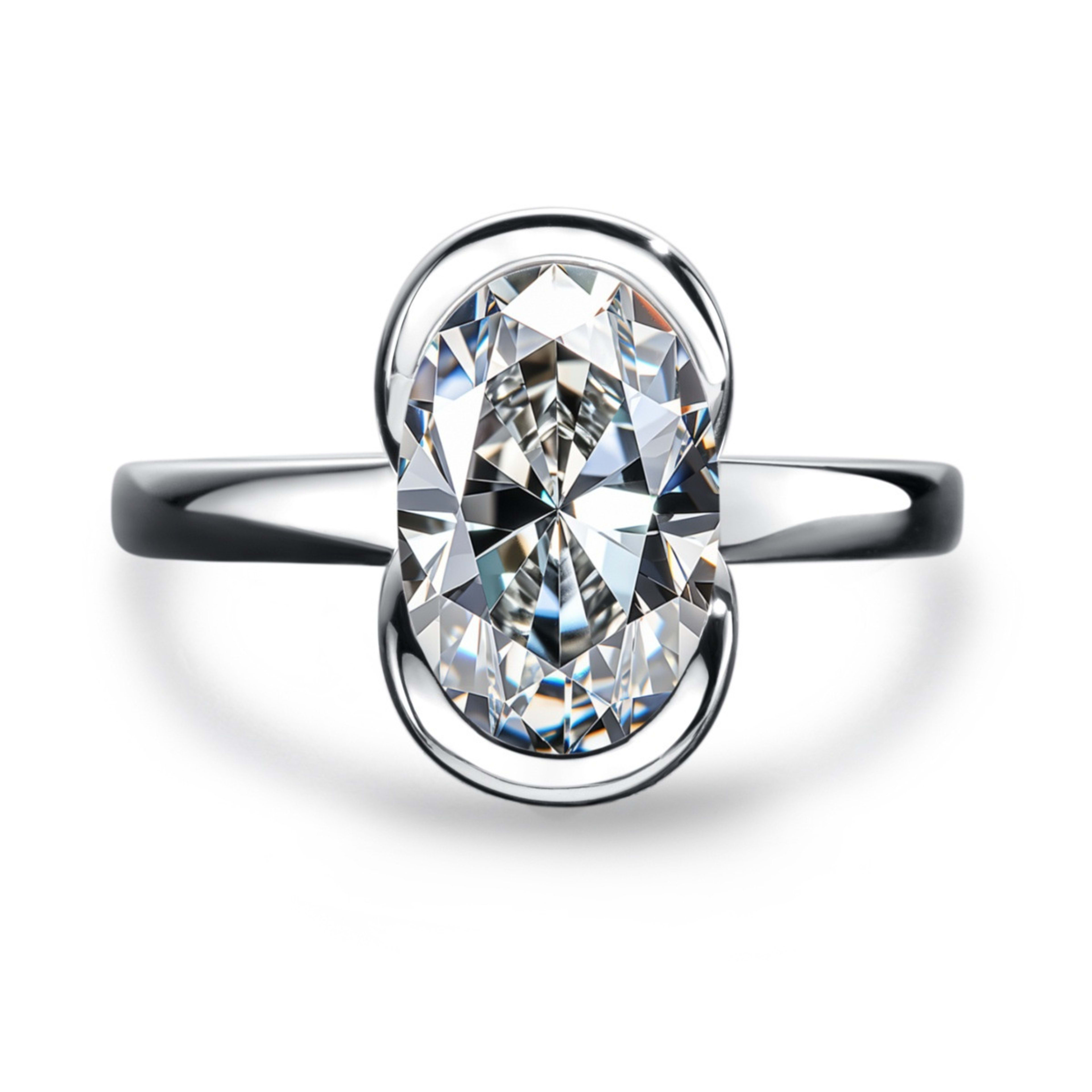 Silver Oval Semi  mount Ring With A 3  carat Fancy shaped Moissanite For Women 4