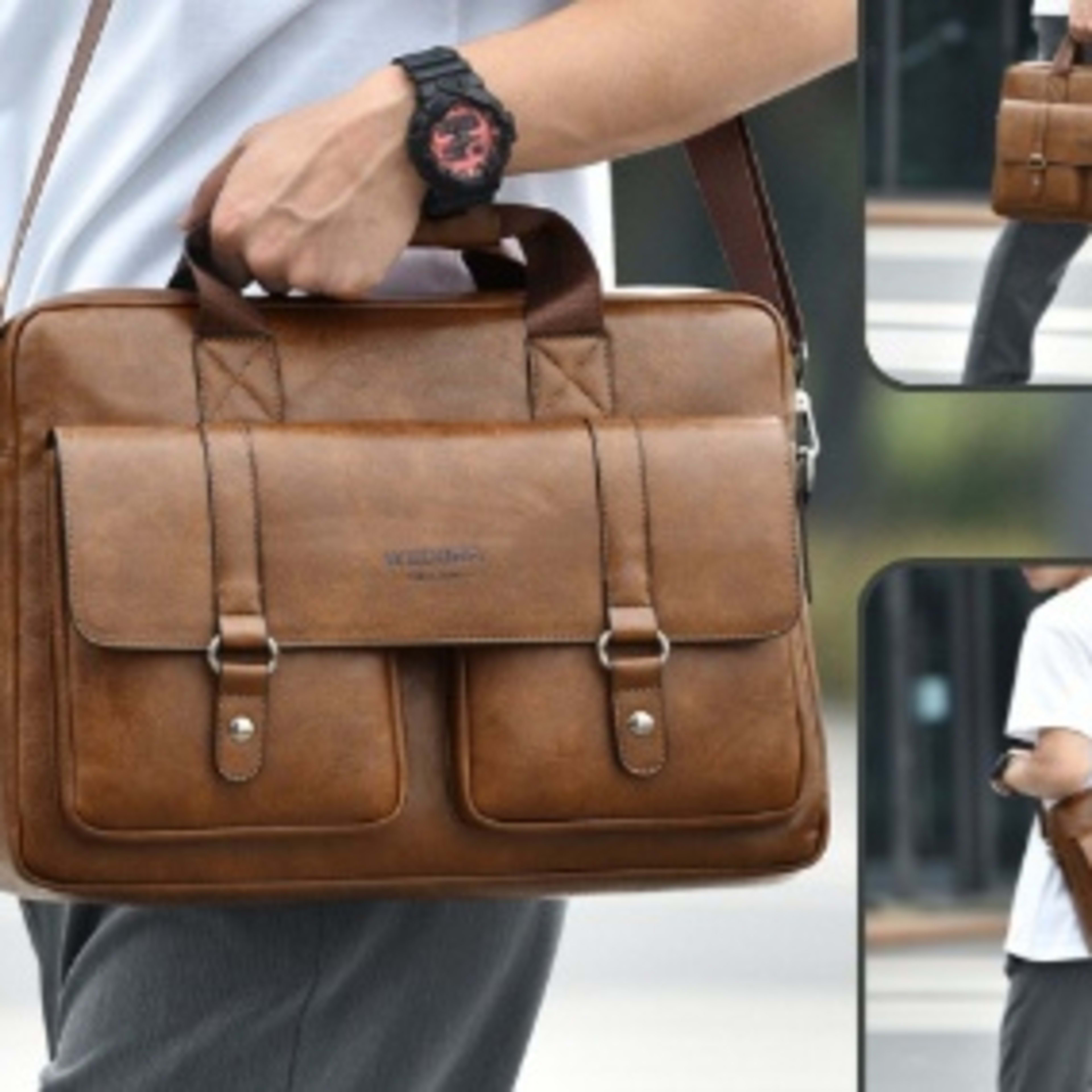 Mens Business Large-Capacity ShoulderCrossbody Simple Briefcase 5