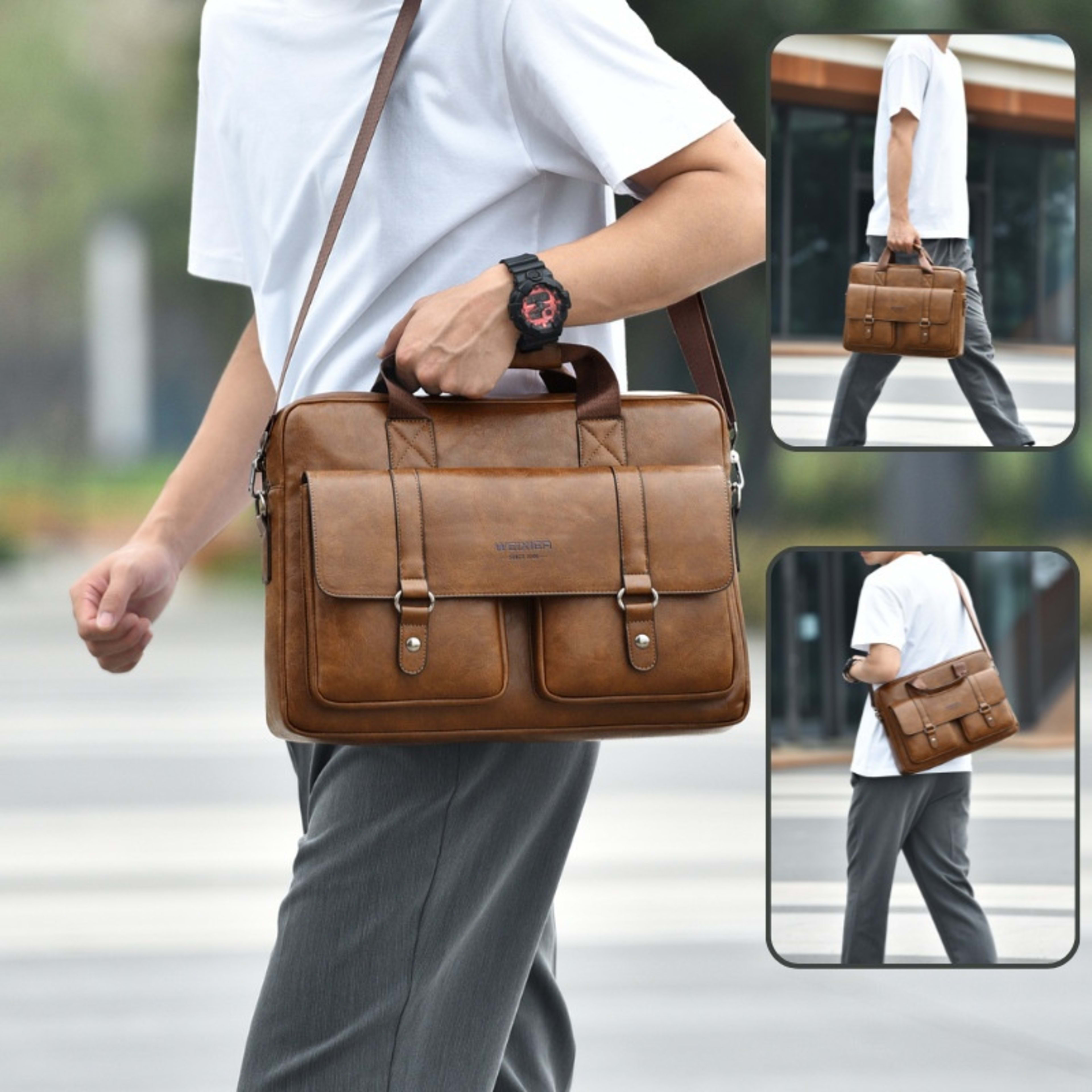 Mens Business Large-Capacity ShoulderCrossbody Simple Briefcase 4