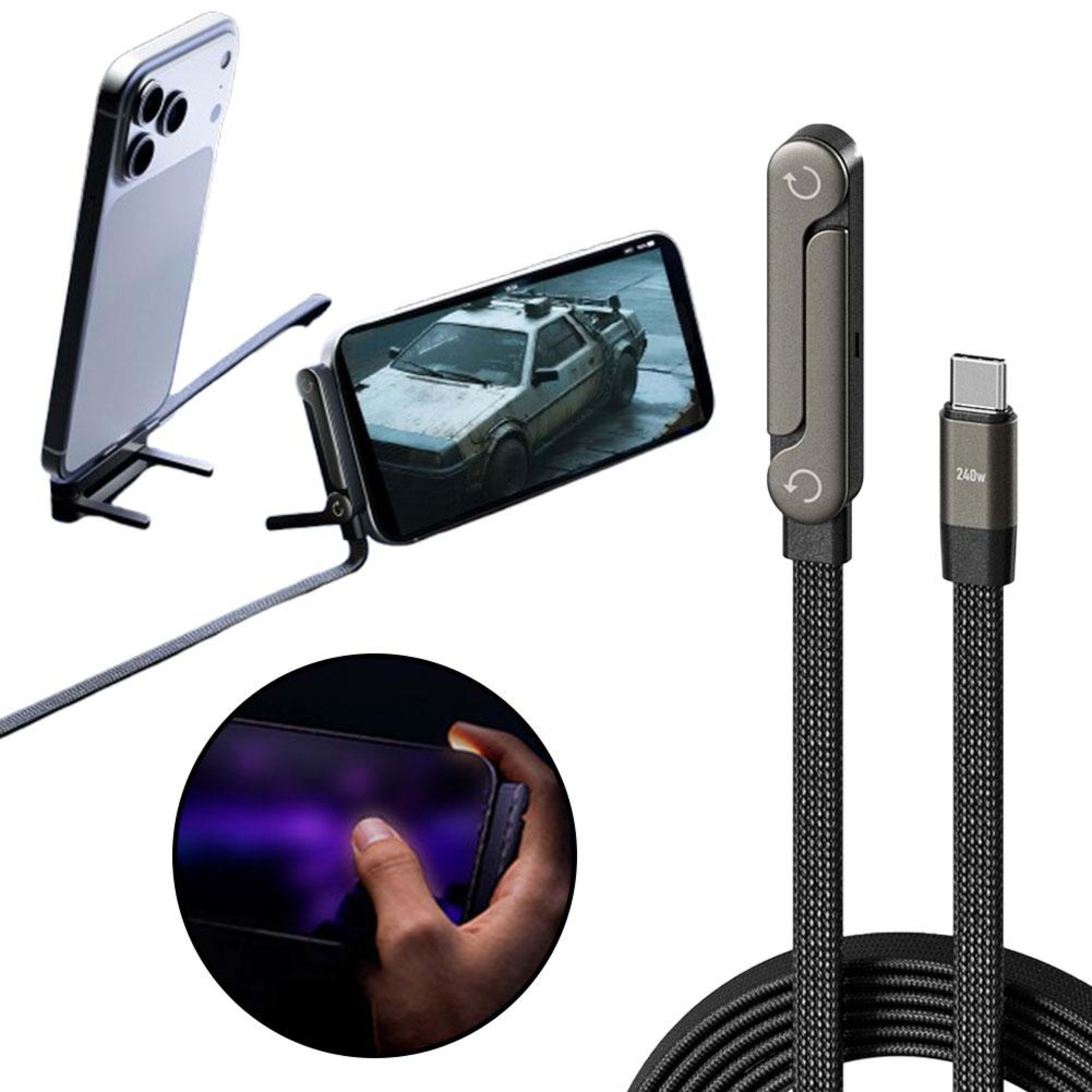 Fast Charging Foldable Bracket Data Cable 2-in-1 Data Wire Foldable Phone Tablet Stand Type-C To Type-C USB-A To Type-C 12