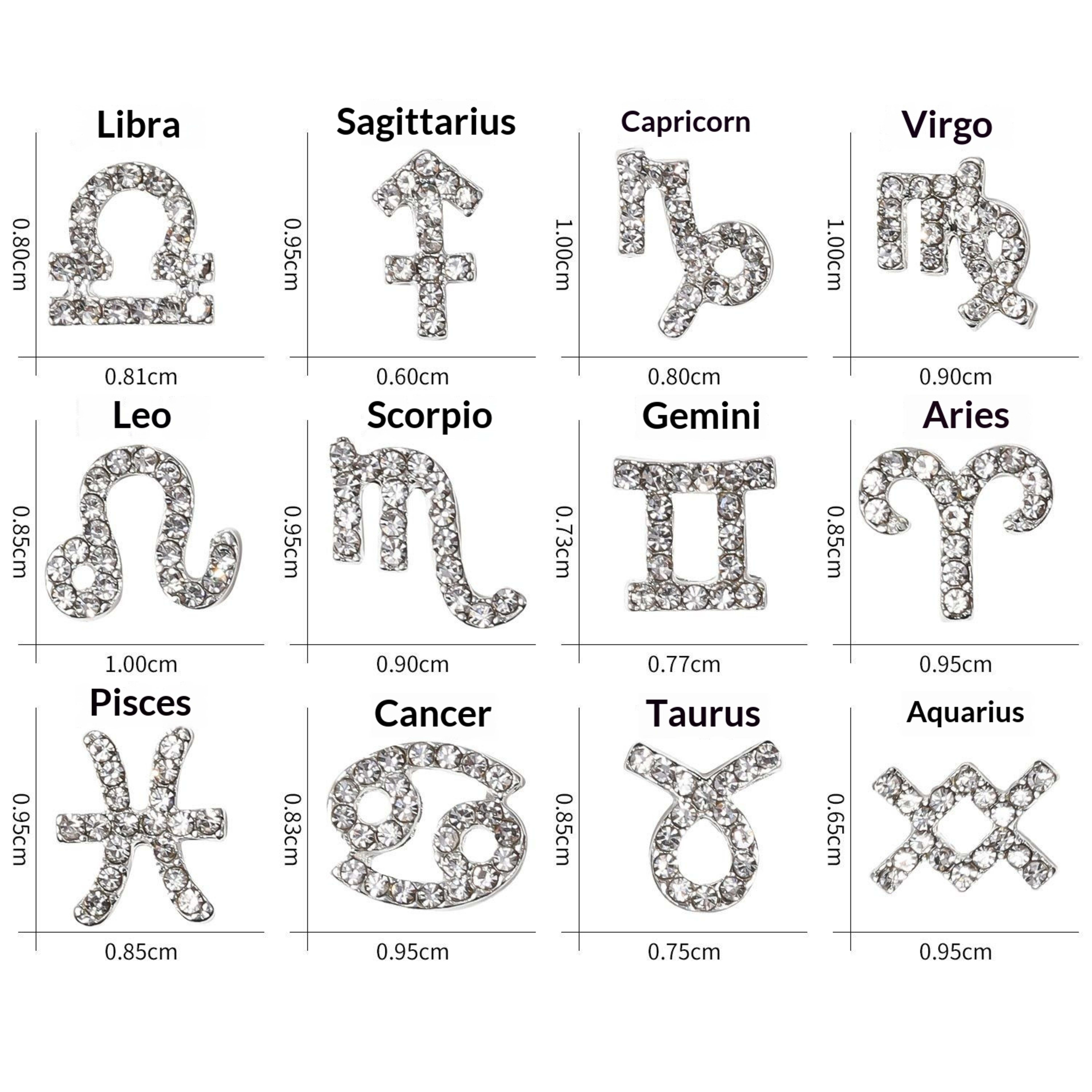 12 Zodiac Sign Nail Art Accessories Alloy Rhinestone 3D Nail Stickers For DIY Nail Decorations 10