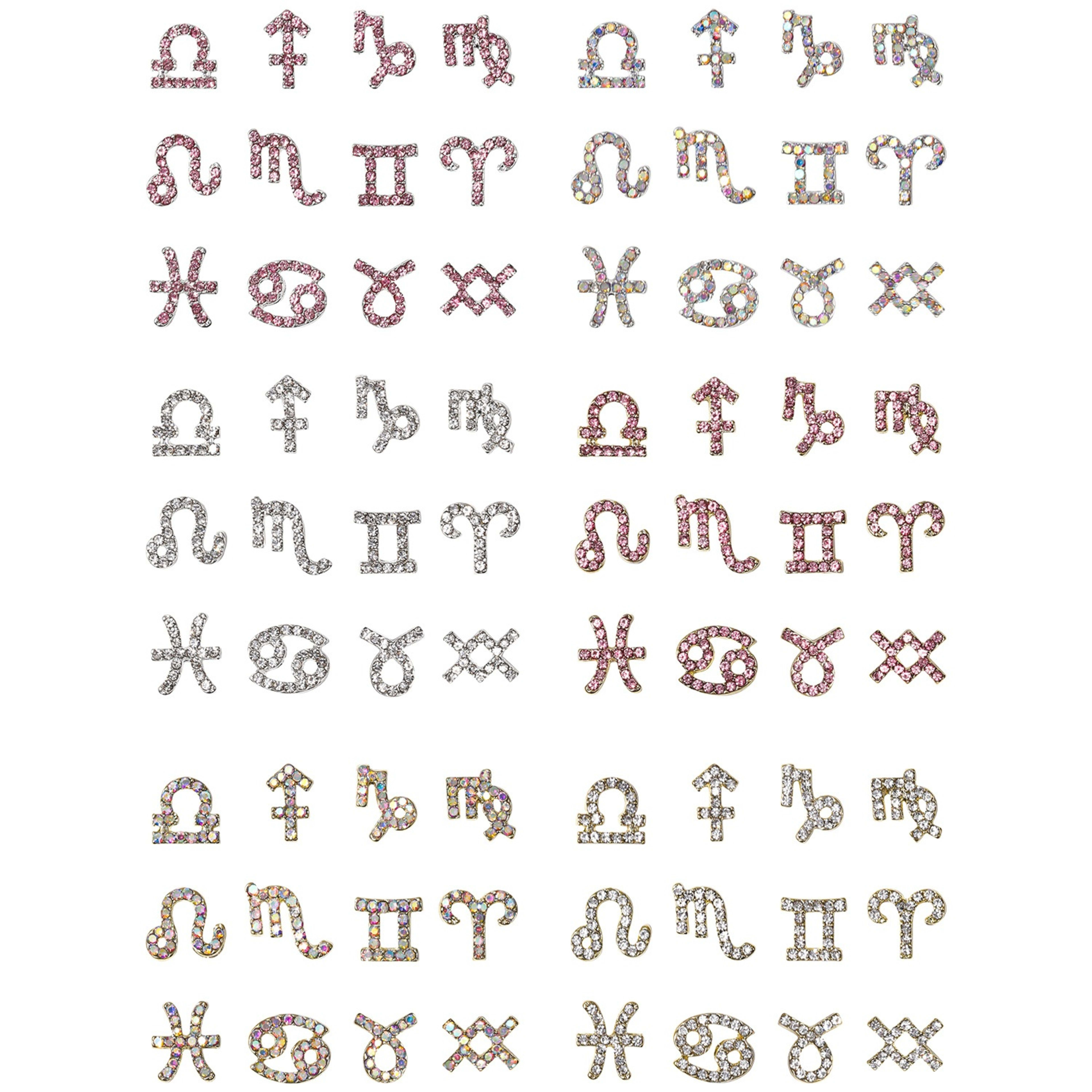 12 Zodiac Sign Nail Art Accessories Alloy Rhinestone 3D Nail Stickers For DIY Nail Decorations 9