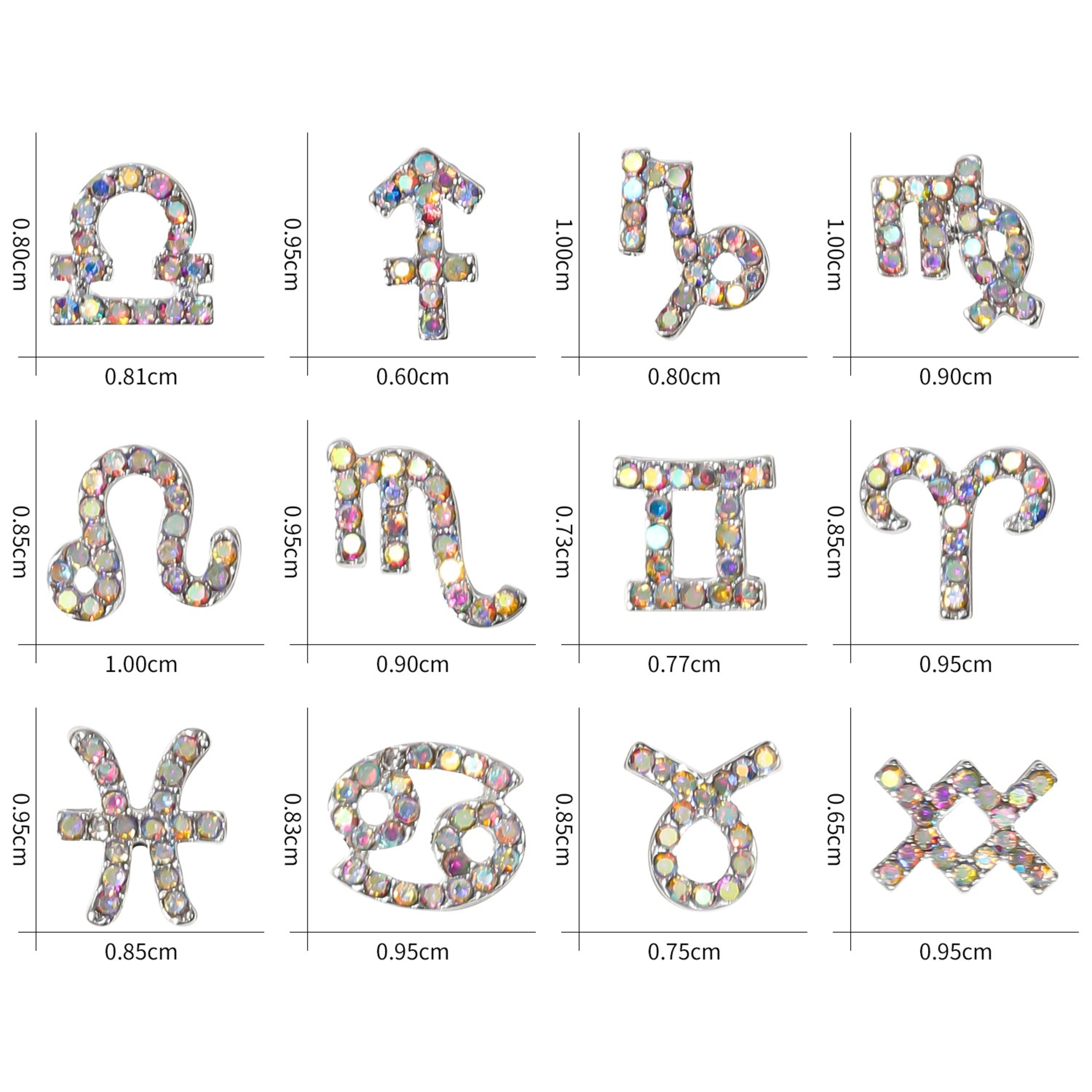 12 Zodiac Sign Nail Art Accessories Alloy Rhinestone 3D Nail Stickers For DIY Nail Decorations 2