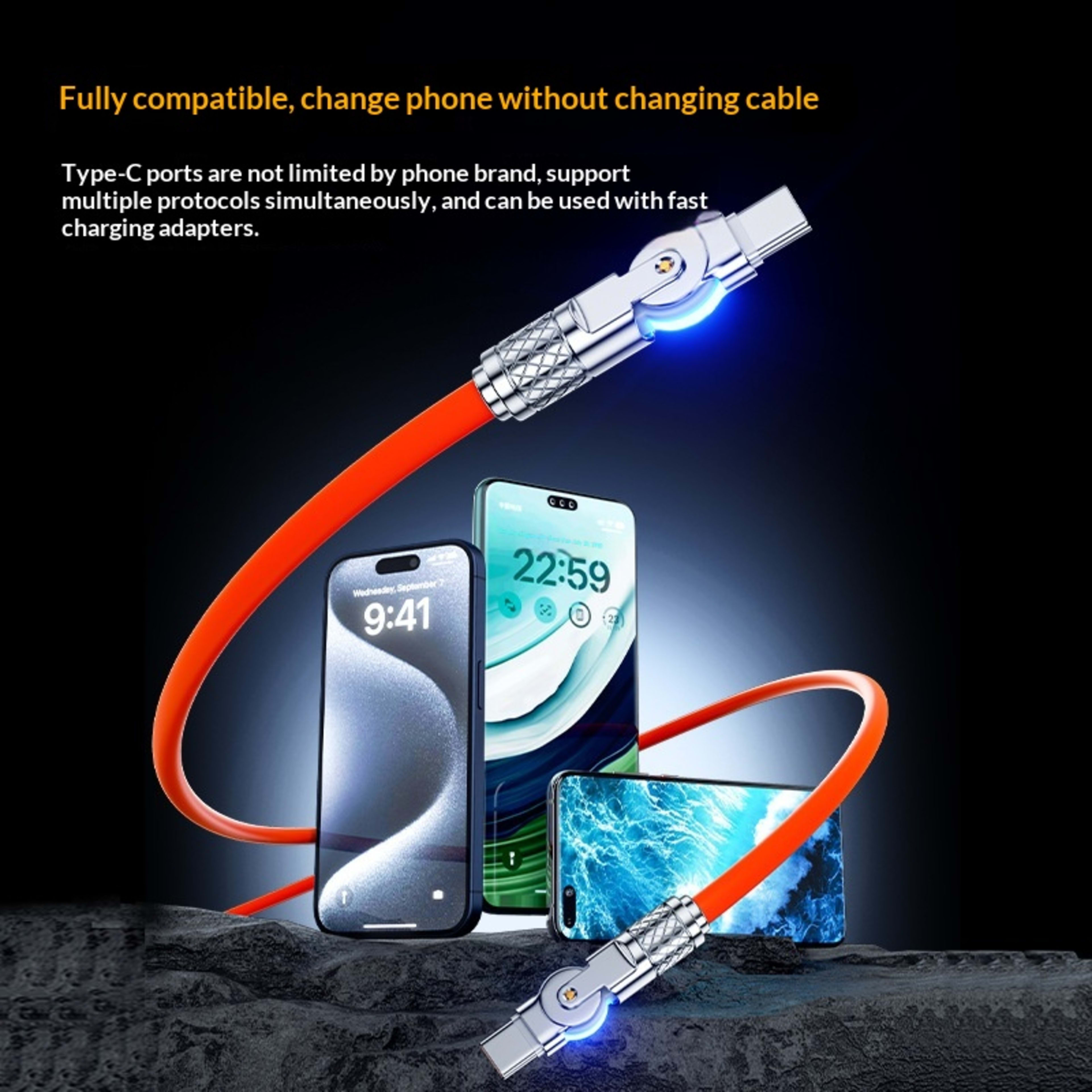 Gaming Dual-bend Rotating PD Fast-charging Data Cable 5