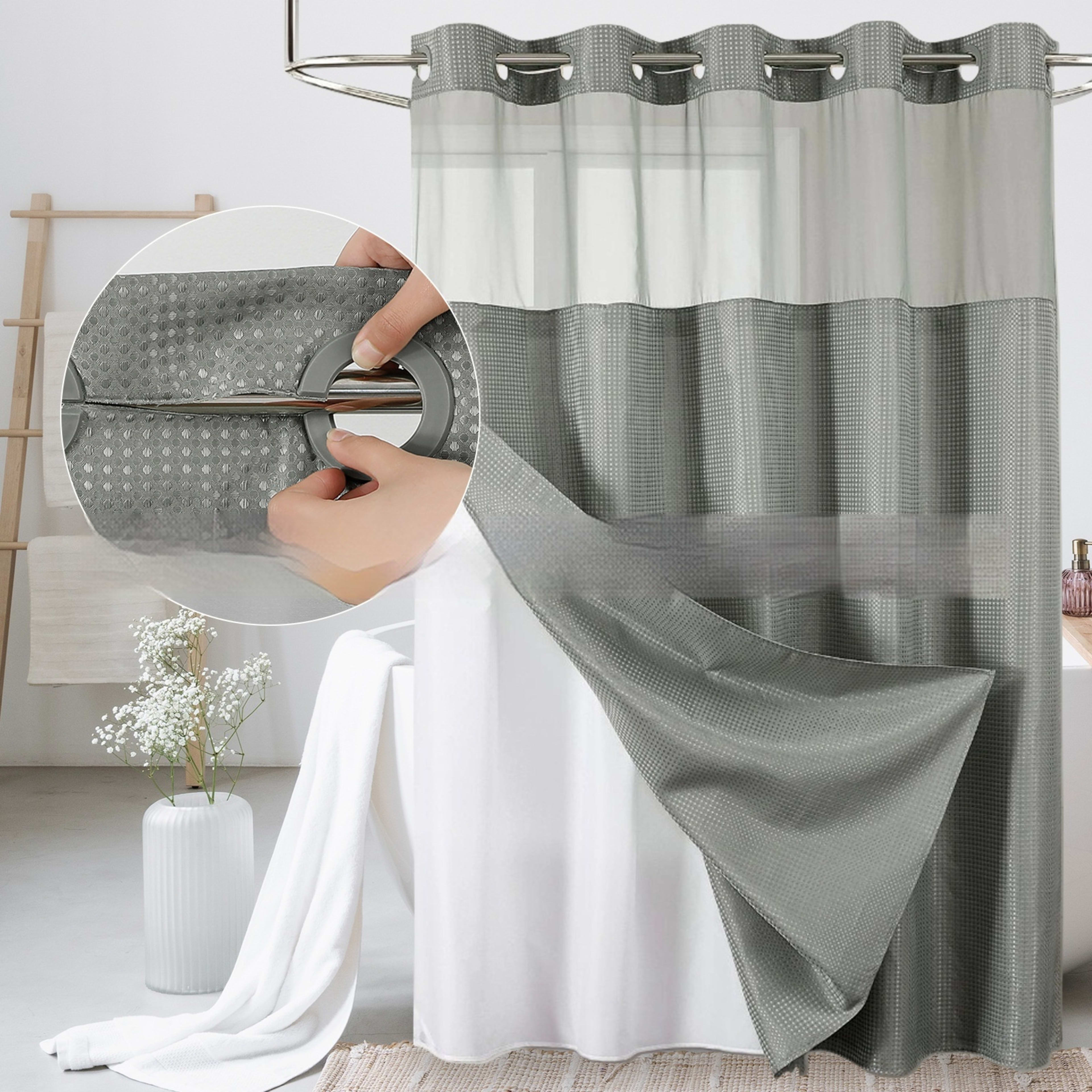 Solid-color Waffle-patterned Double-layer Large-loop-lined Shower Curtain 21
