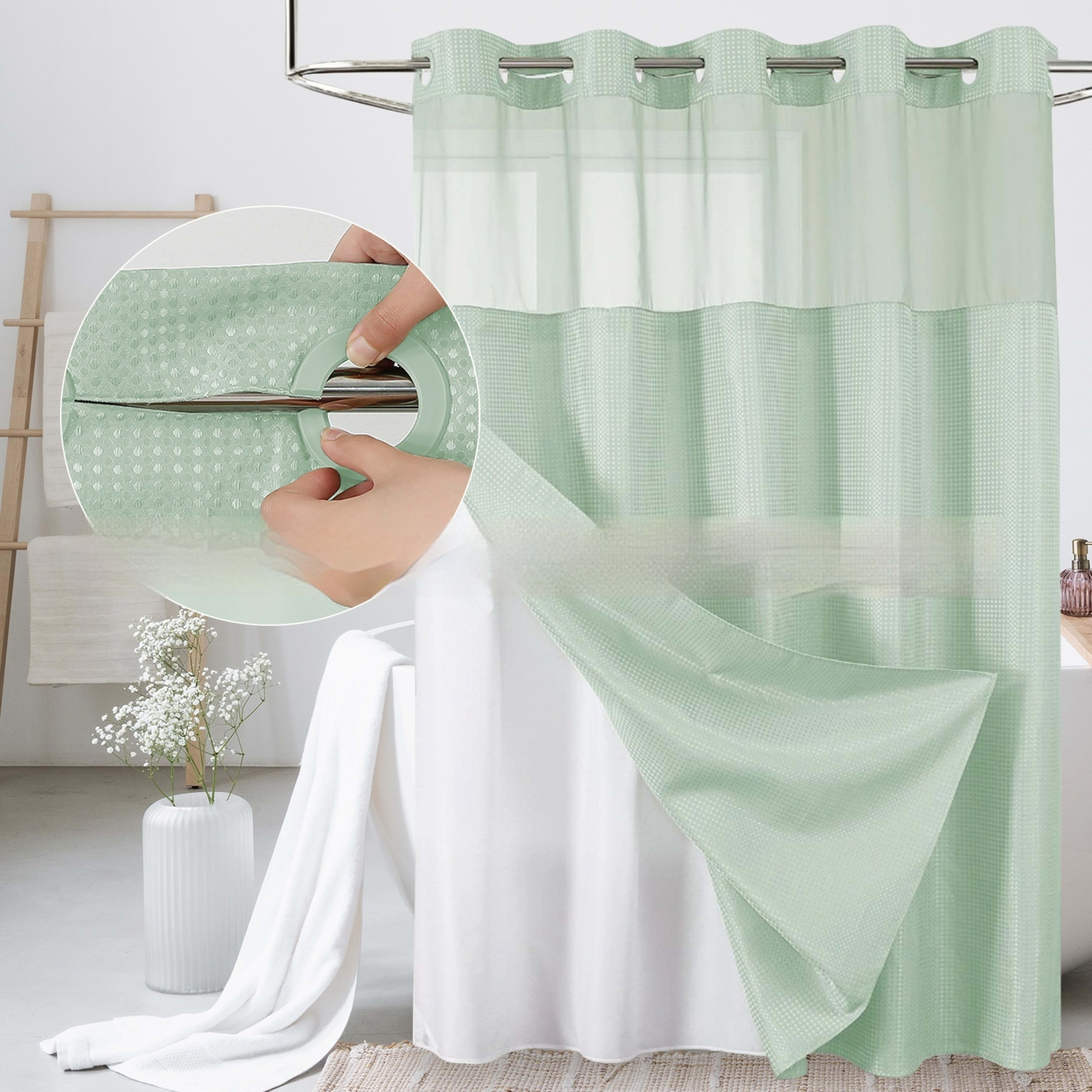 Solid-color Waffle-patterned Double-layer Large-loop-lined Shower Curtain 15