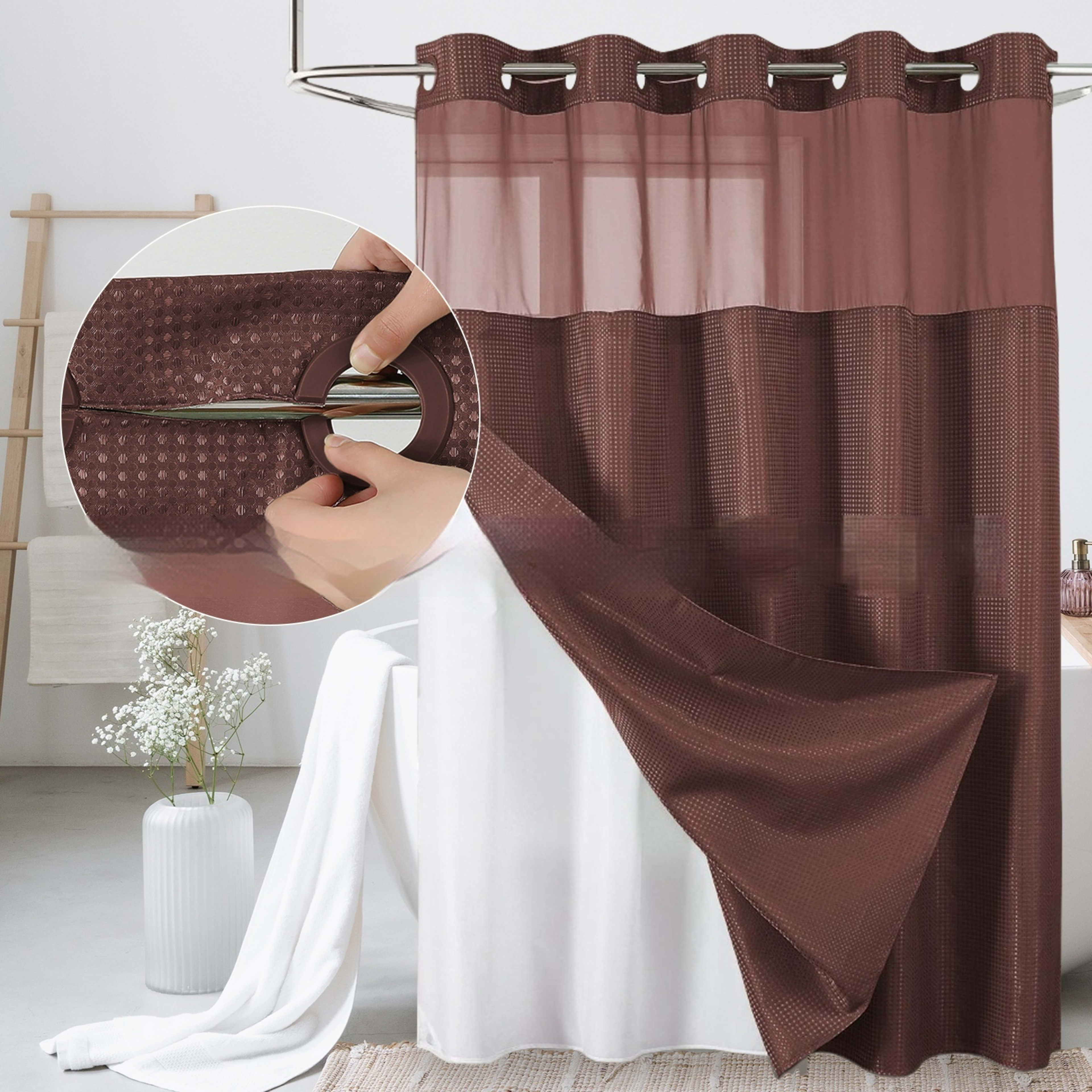 Solid-color Waffle-patterned Double-layer Large-loop-lined Shower Curtain 18