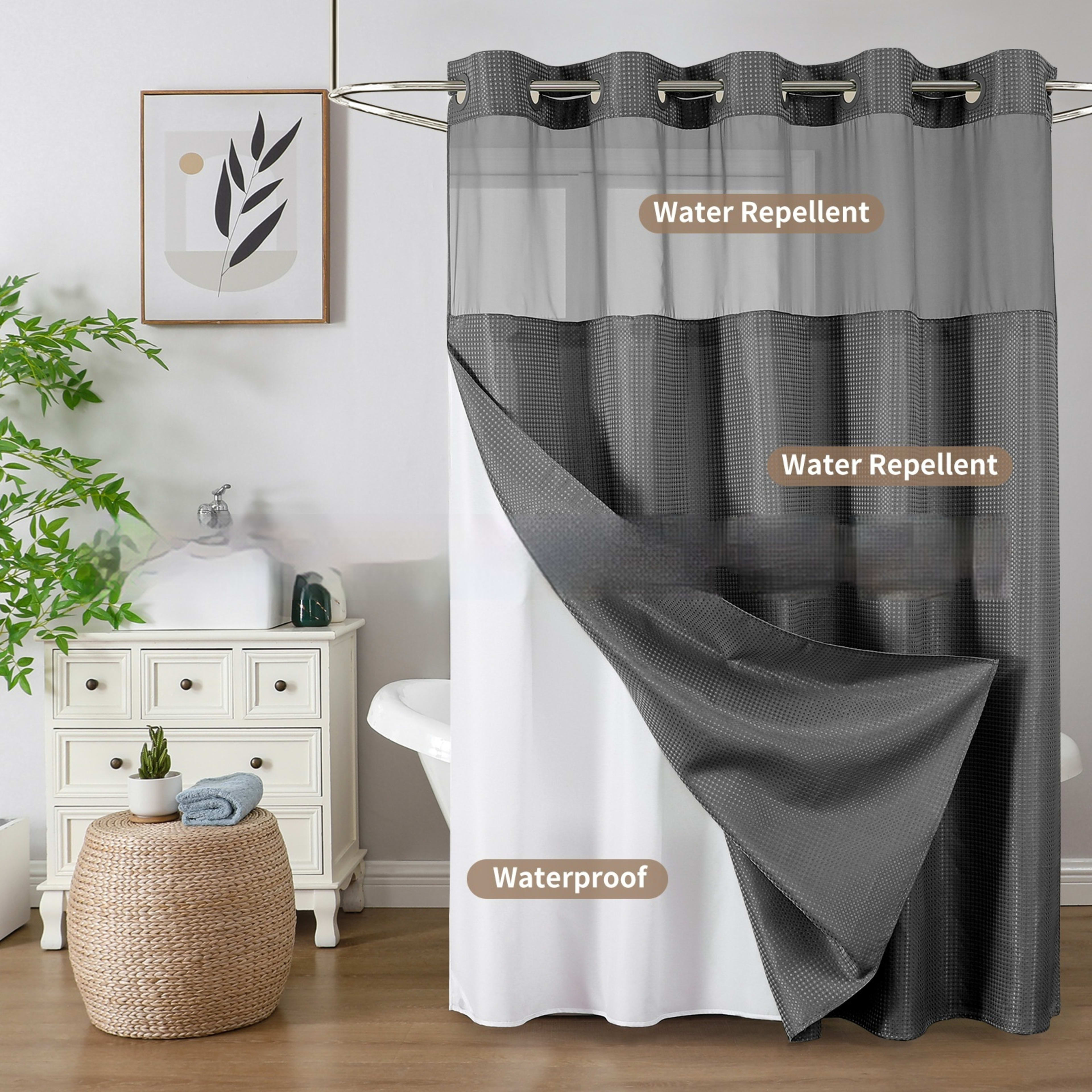 Solid-color Waffle-patterned Double-layer Large-loop-lined Shower Curtain 8