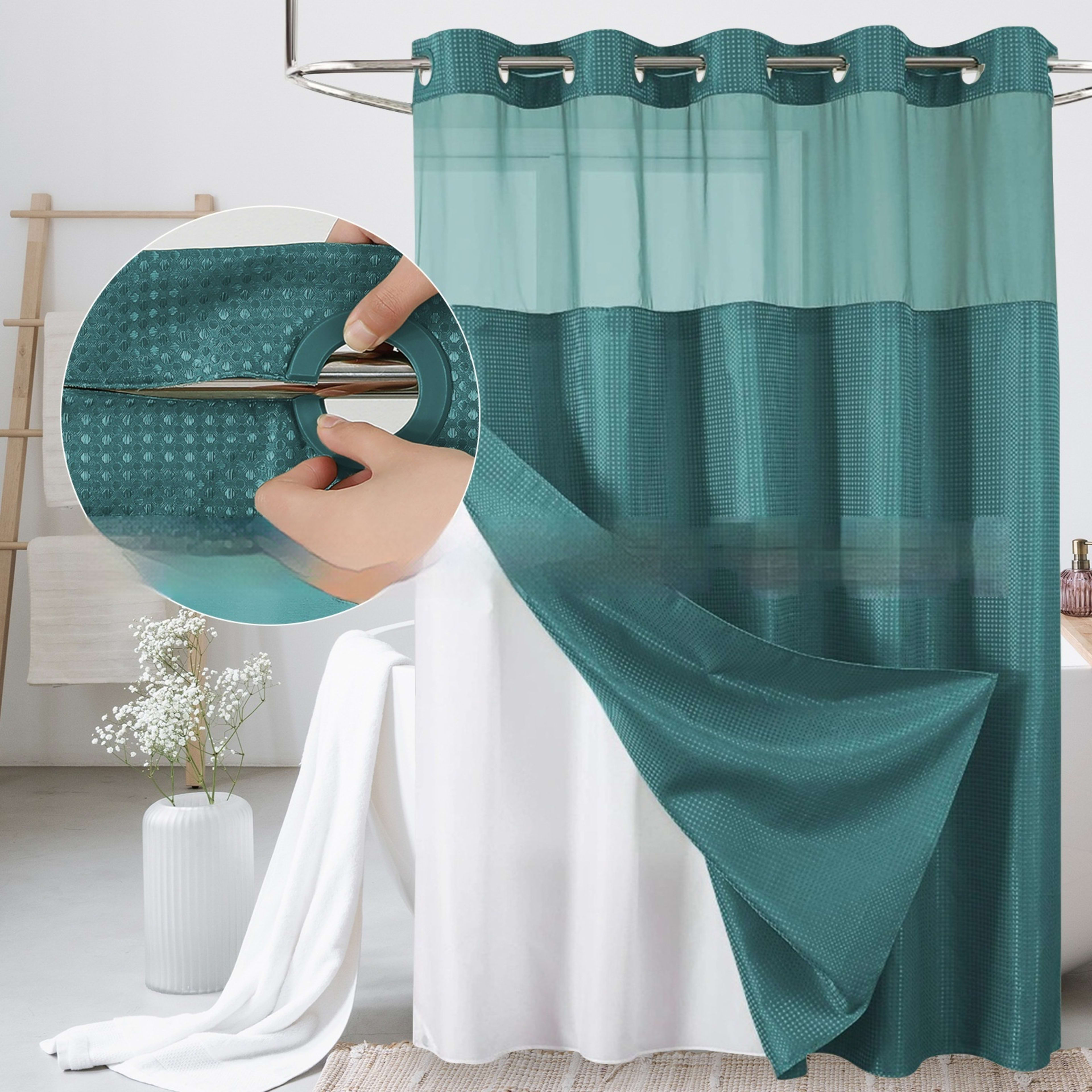 Solid-color Waffle-patterned Double-layer Large-loop-lined Shower Curtain 2
