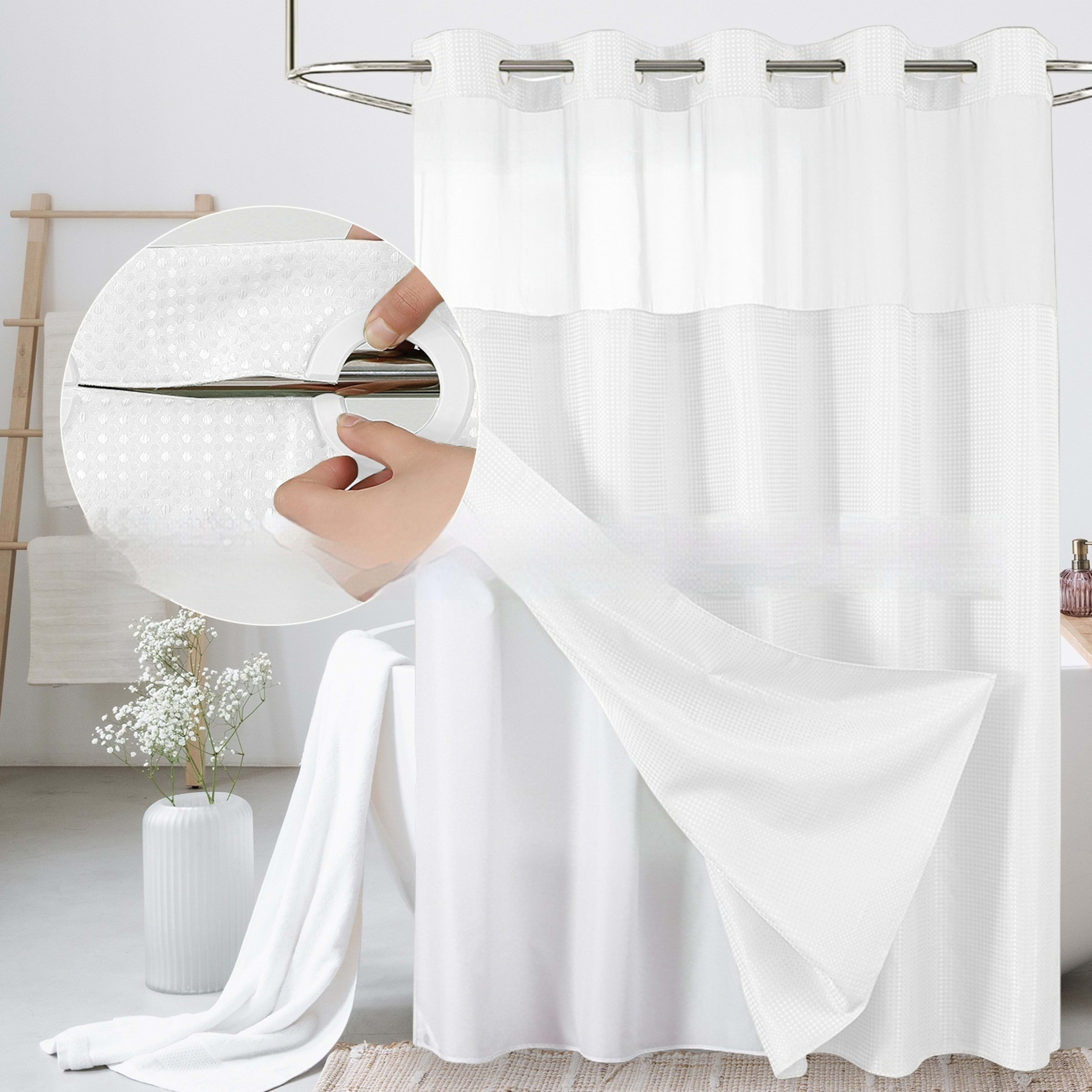 Solid-color Waffle-patterned Double-layer Large-loop-lined Shower Curtain 16