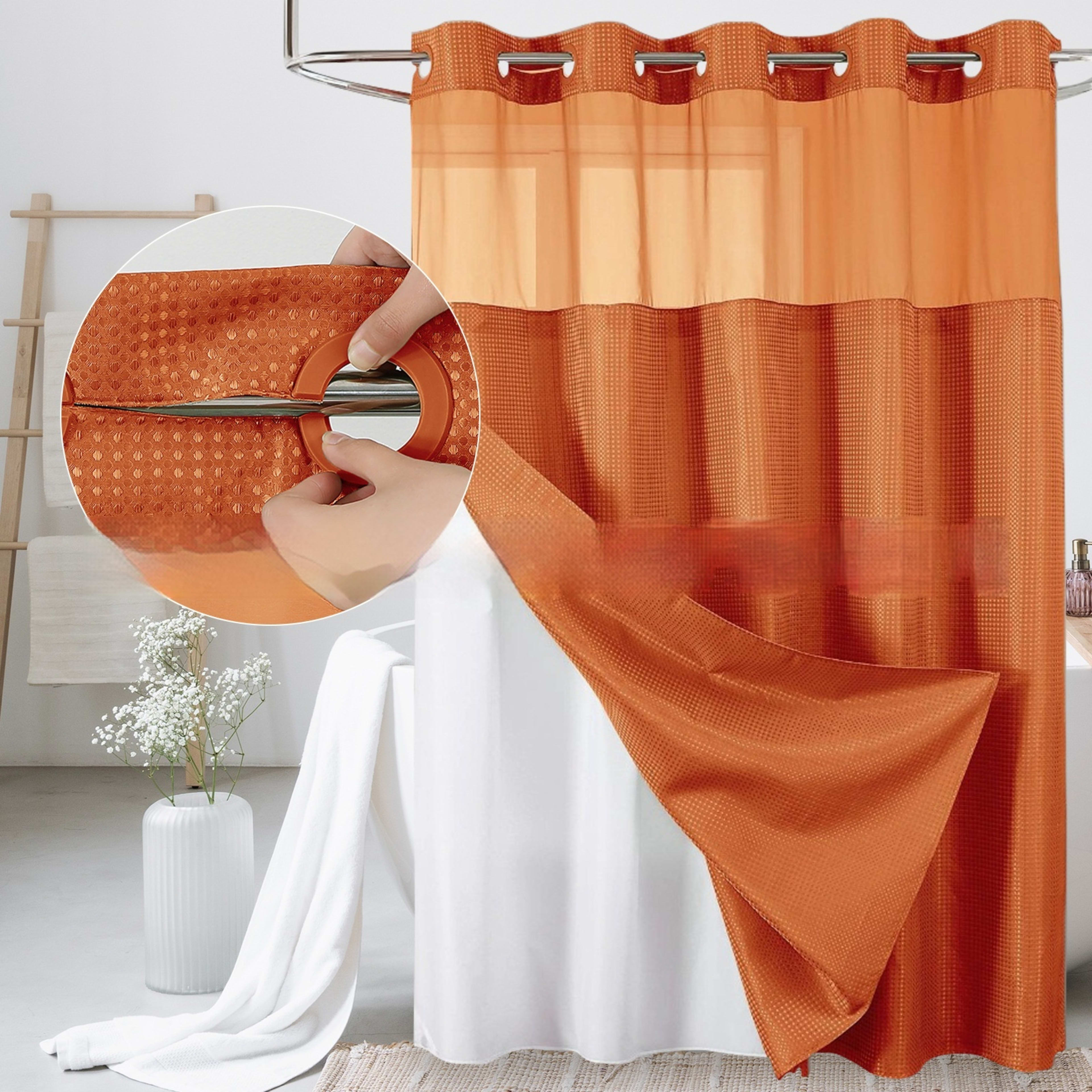 Solid-color Waffle-patterned Double-layer Large-loop-lined Shower Curtain 17