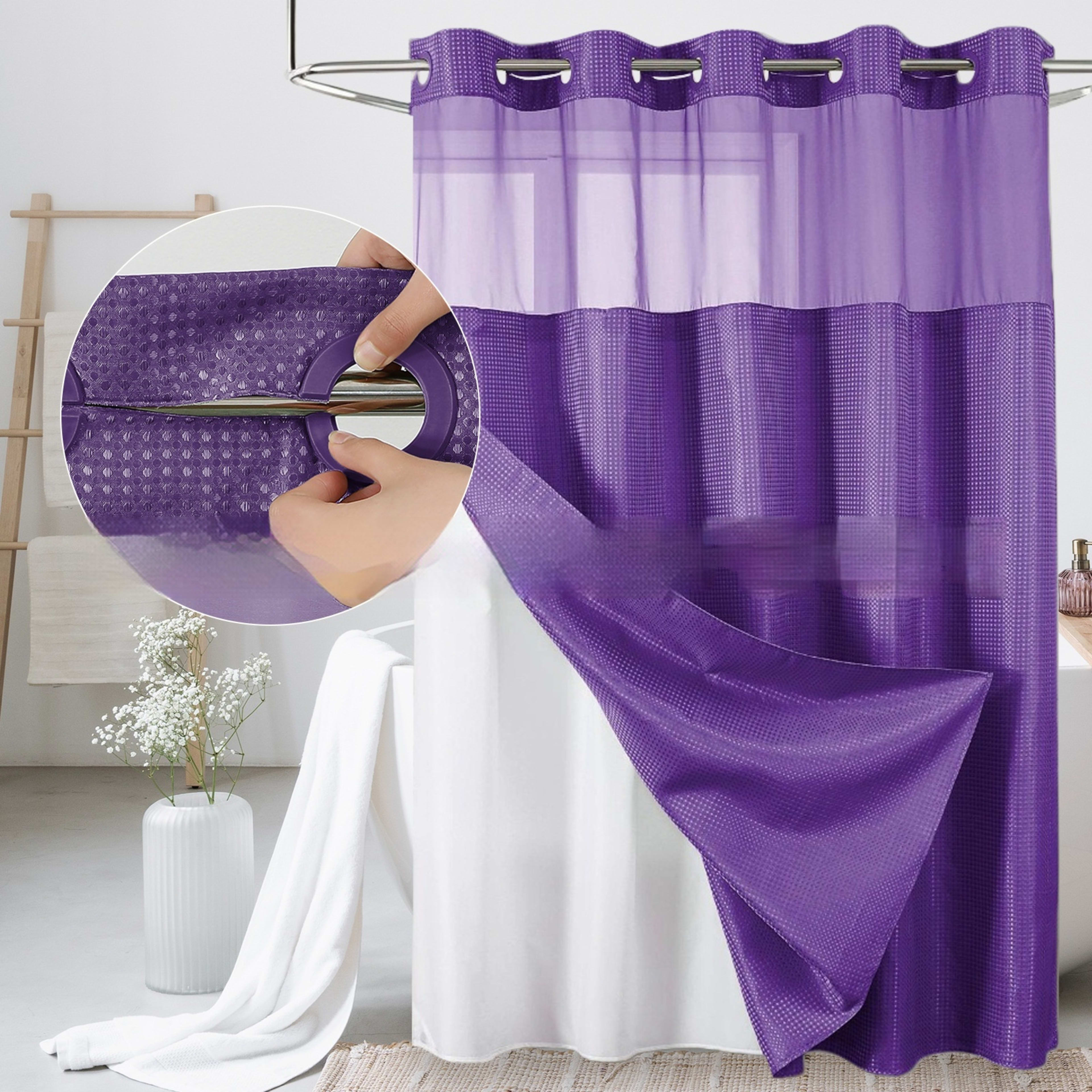 Solid-color Waffle-patterned Double-layer Large-loop-lined Shower Curtain 12