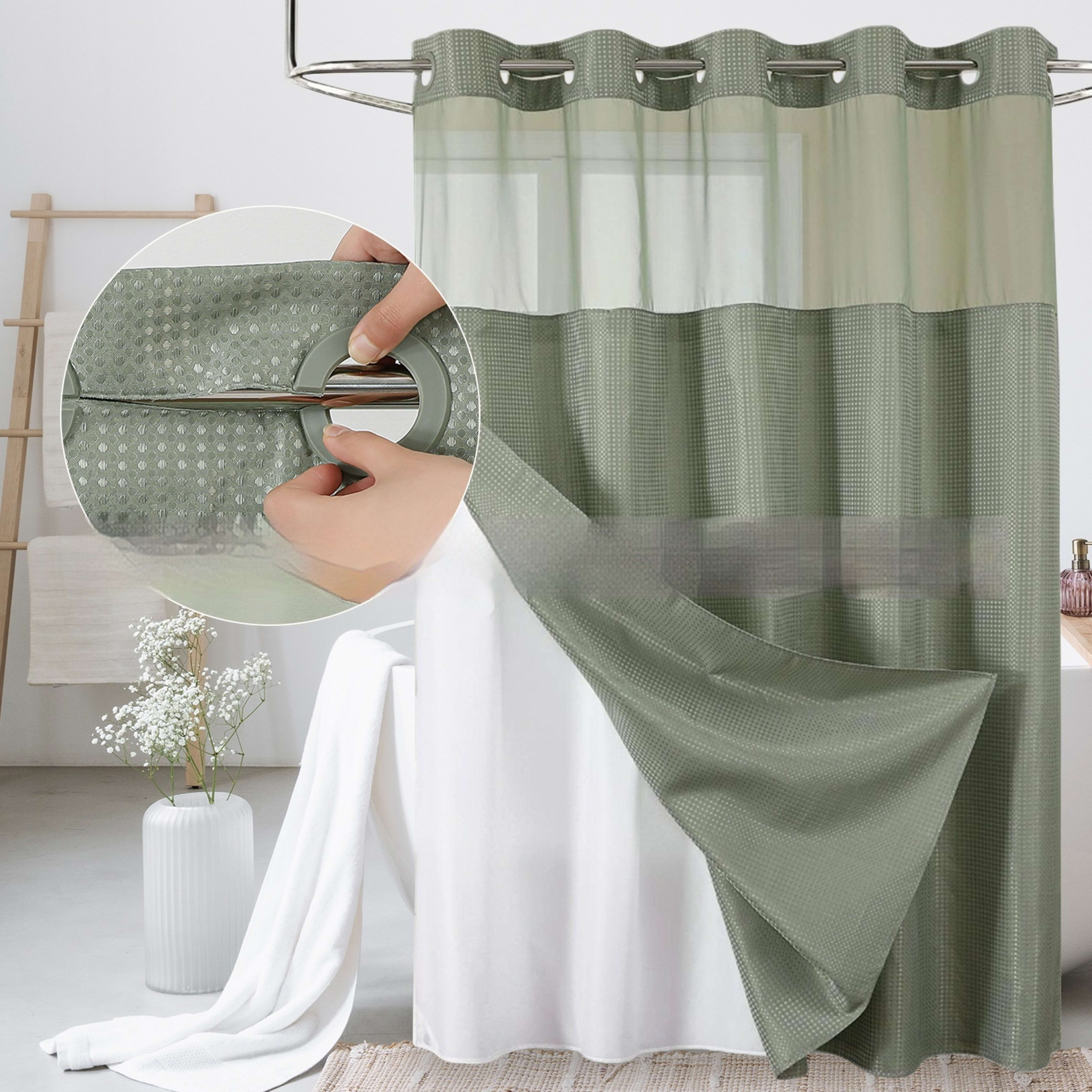 Solid-color Waffle-patterned Double-layer Large-loop-lined Shower Curtain 22