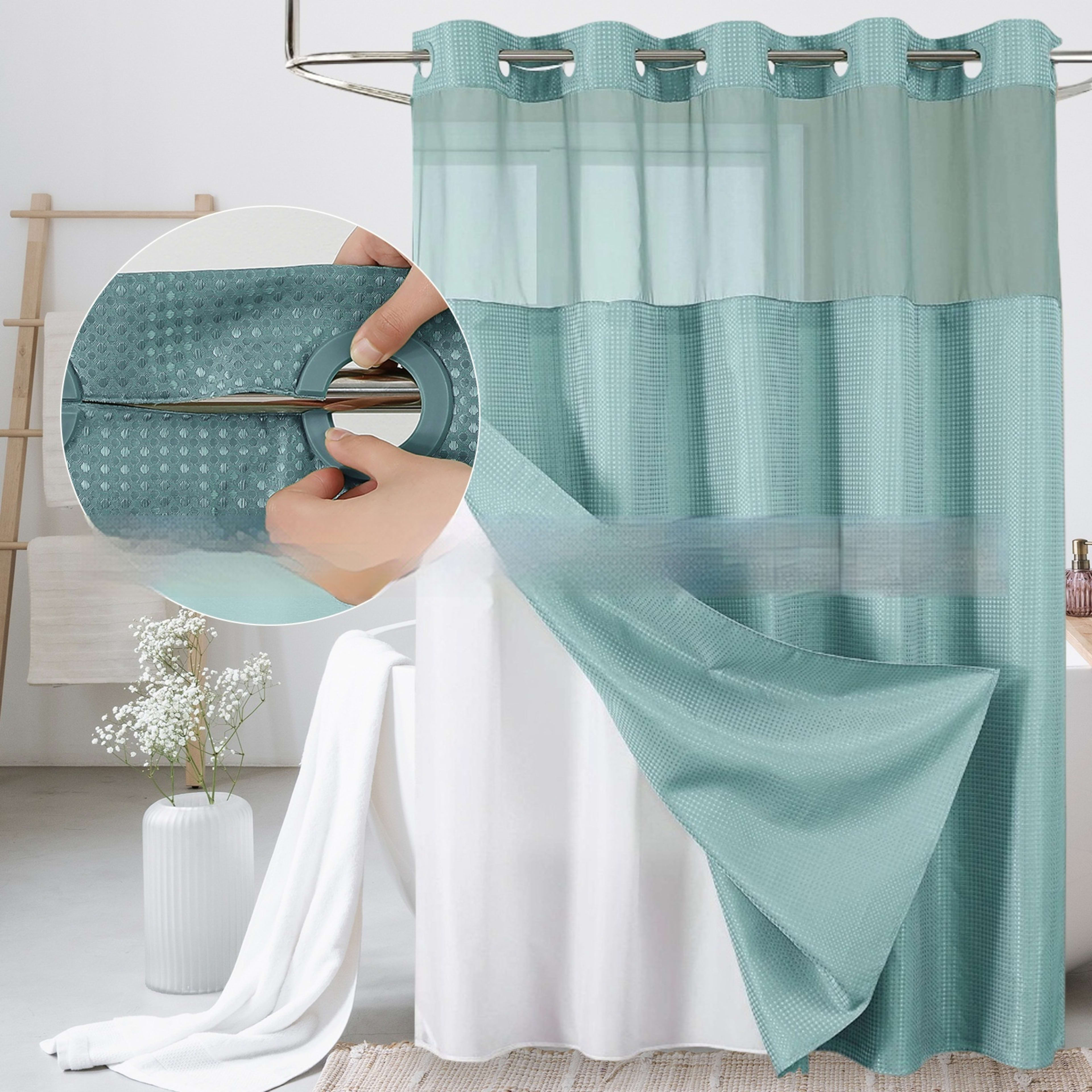 Solid-color Waffle-patterned Double-layer Large-loop-lined Shower Curtain 3
