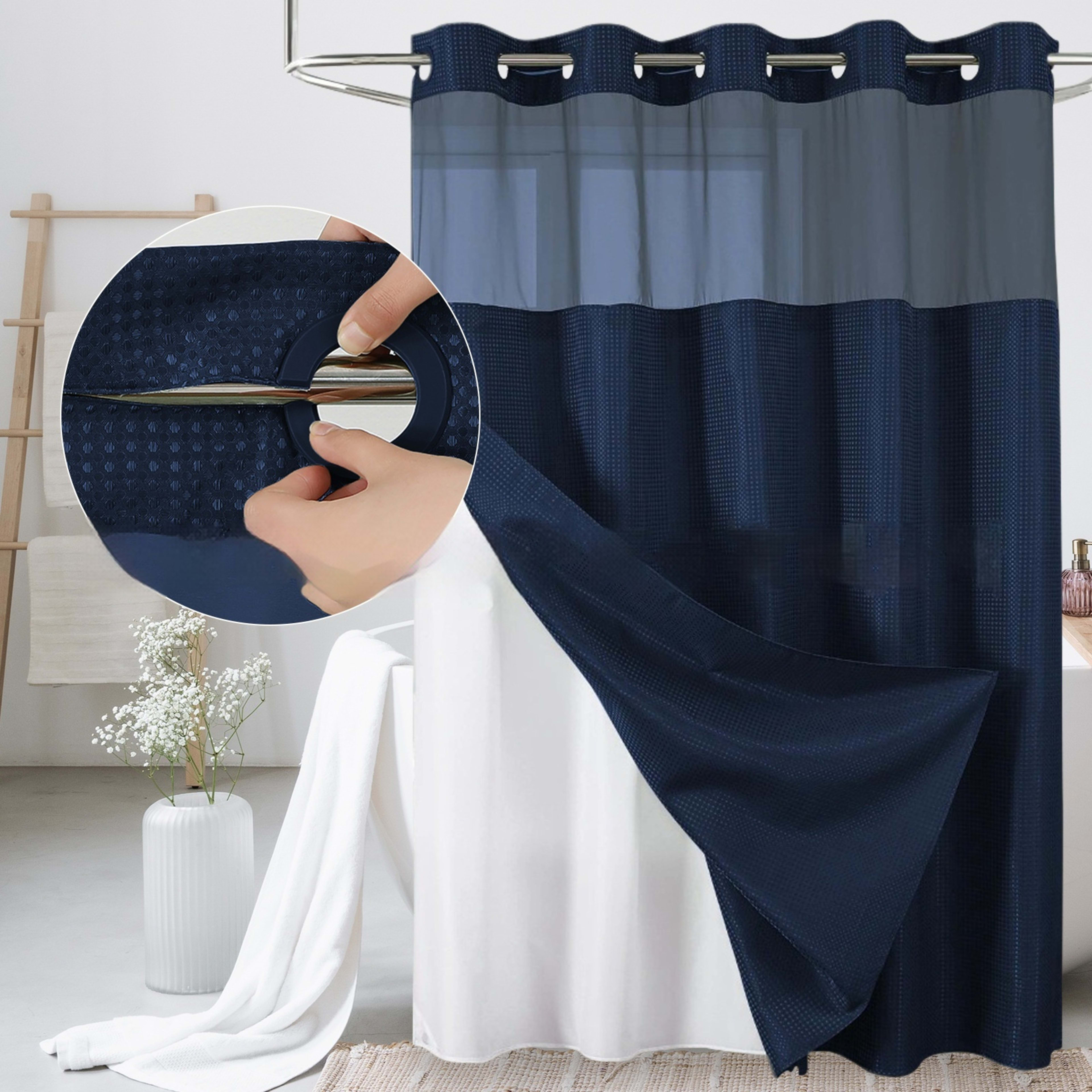 Solid-color Waffle-patterned Double-layer Large-loop-lined Shower Curtain 10
