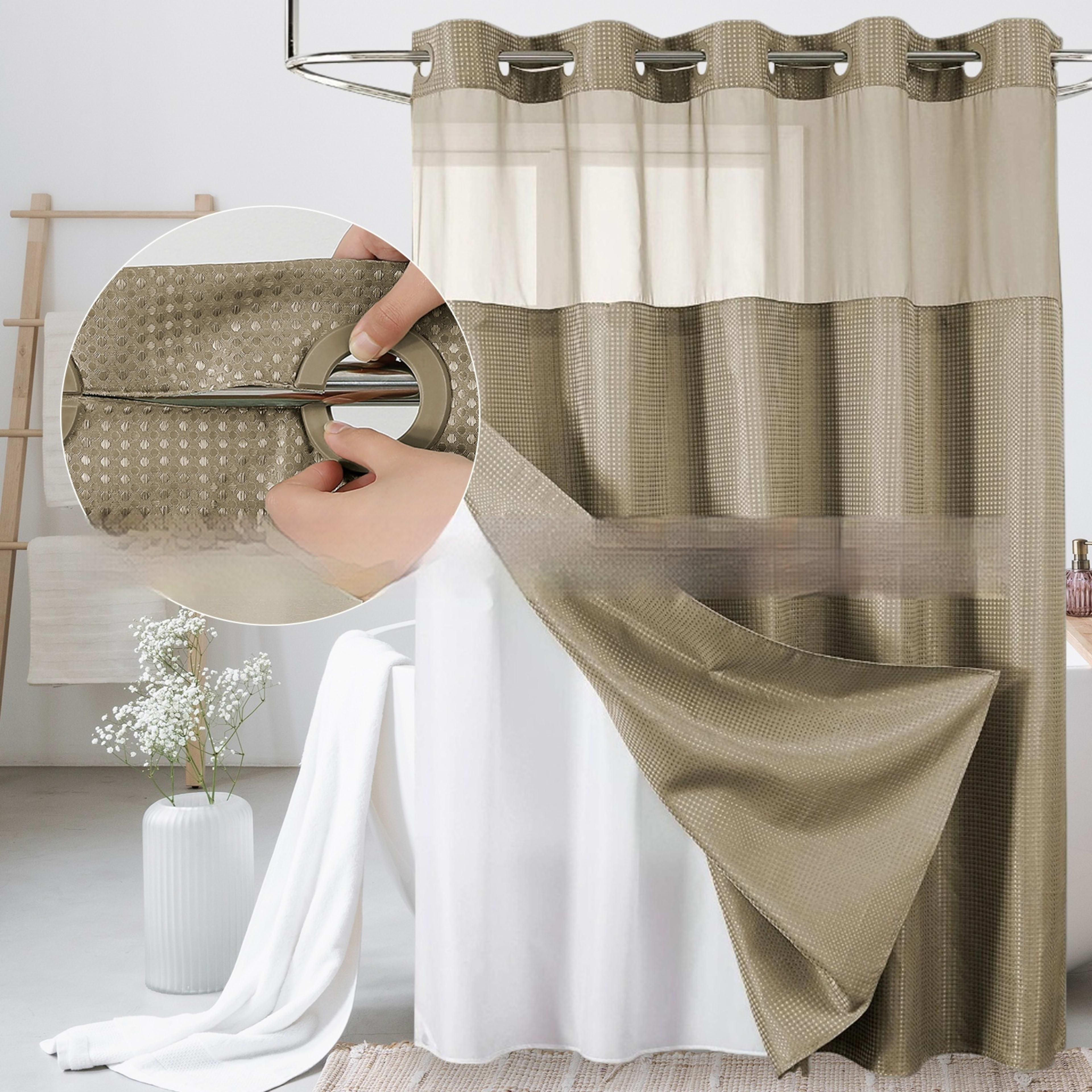 Solid-color Waffle-patterned Double-layer Large-loop-lined Shower Curtain 7