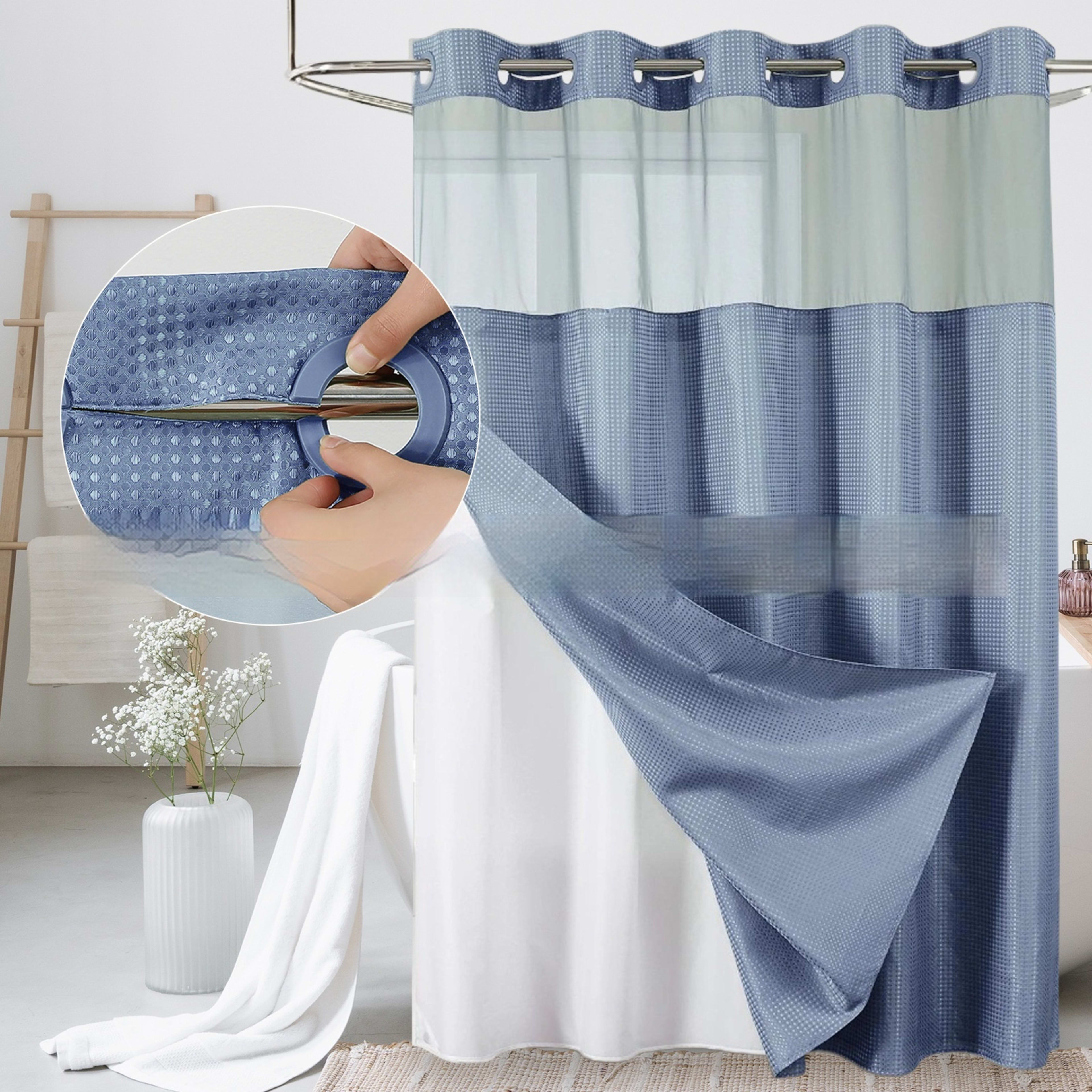 Solid-color Waffle-patterned Double-layer Large-loop-lined Shower Curtain 24