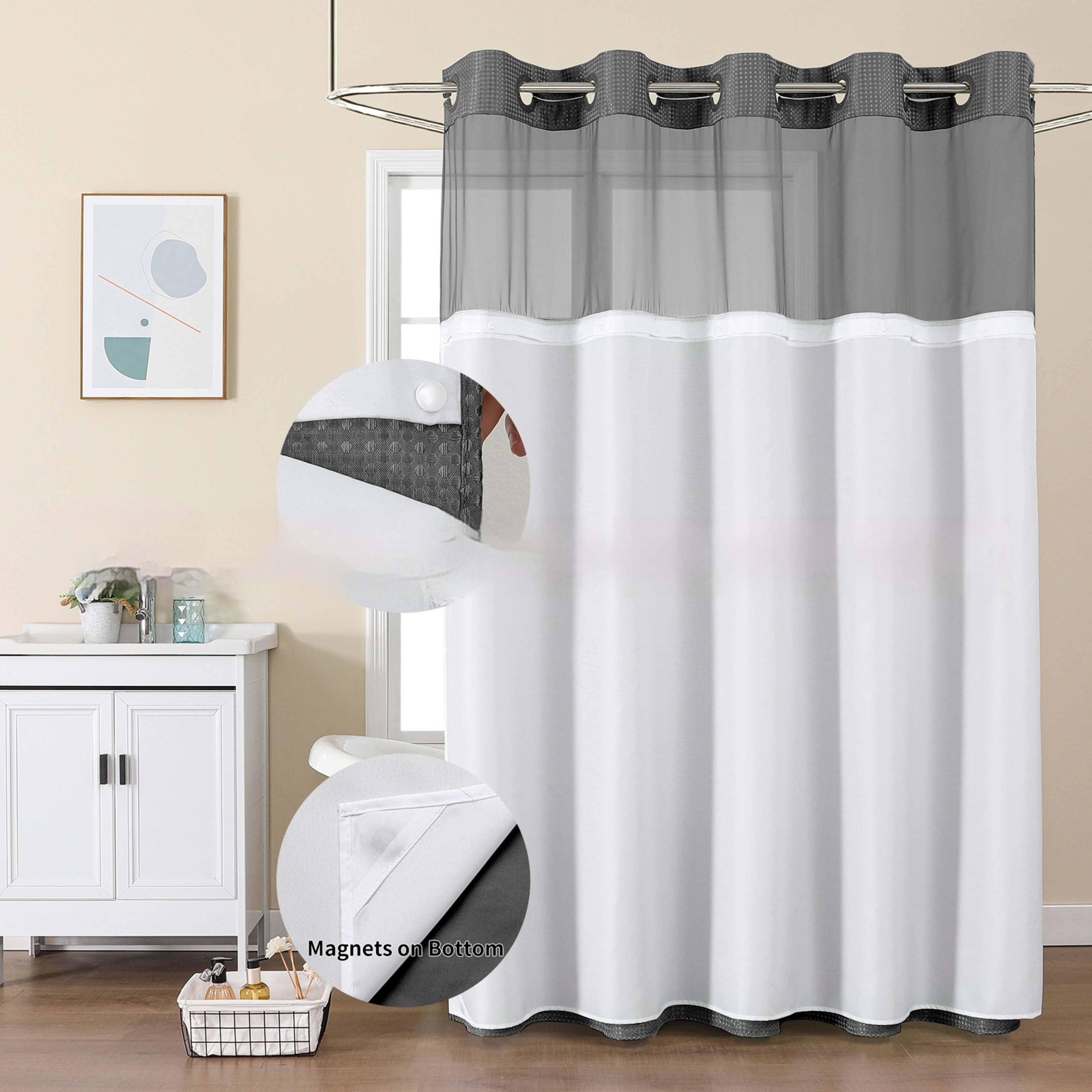 Solid-color Waffle-patterned Double-layer Large-loop-lined Shower Curtain 13