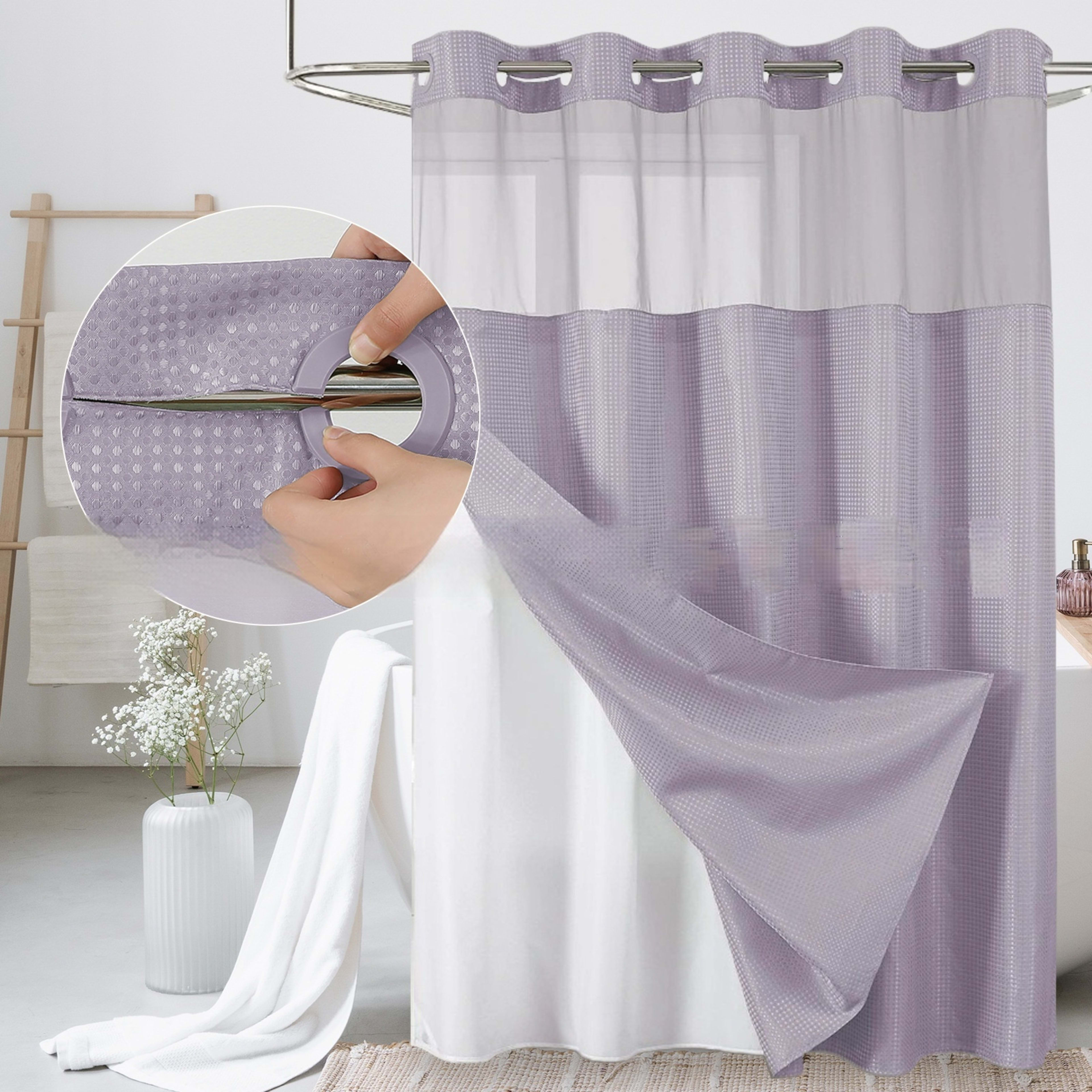 Solid-color Waffle-patterned Double-layer Large-loop-lined Shower Curtain 9