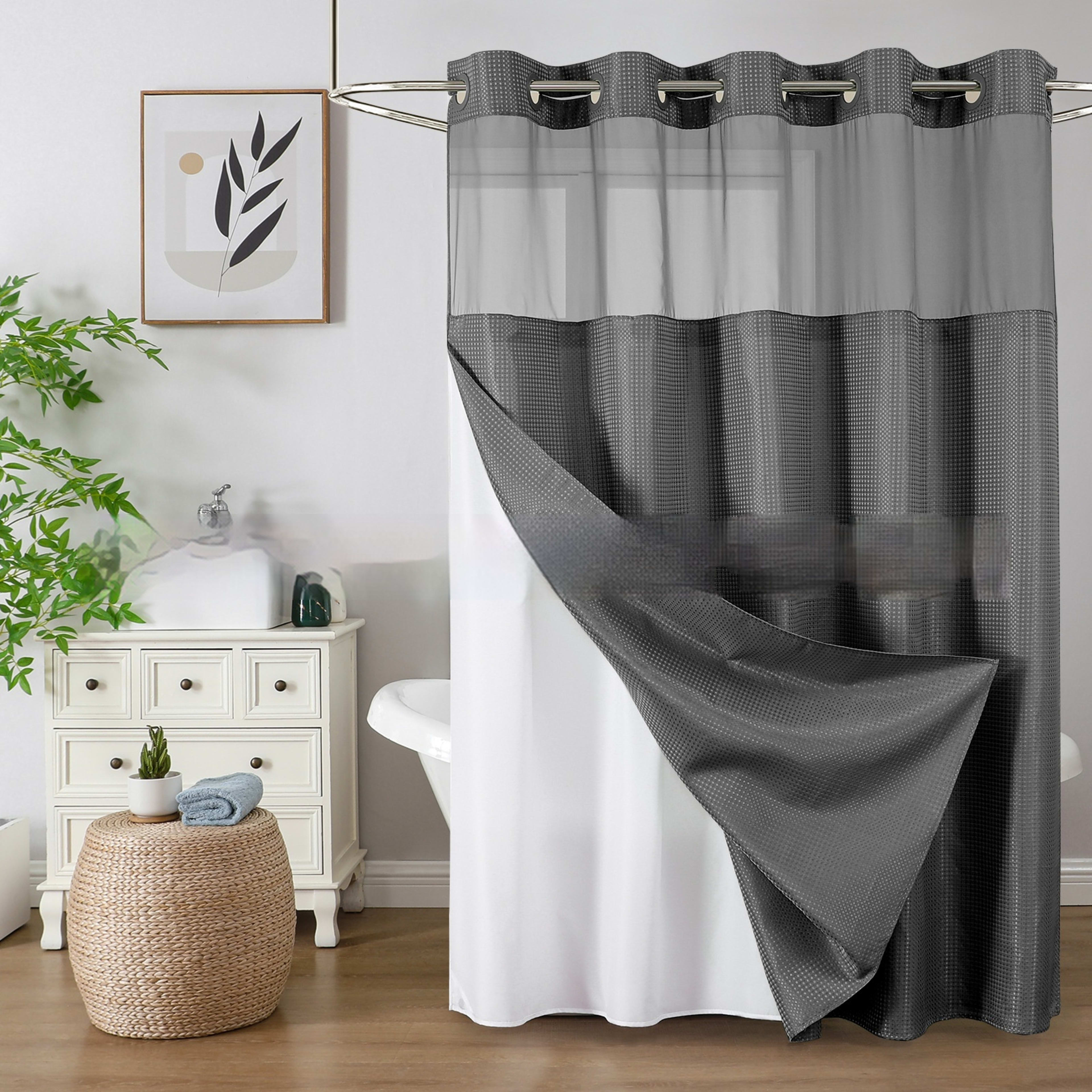 Solid-color Waffle-patterned Double-layer Large-loop-lined Shower Curtain 6