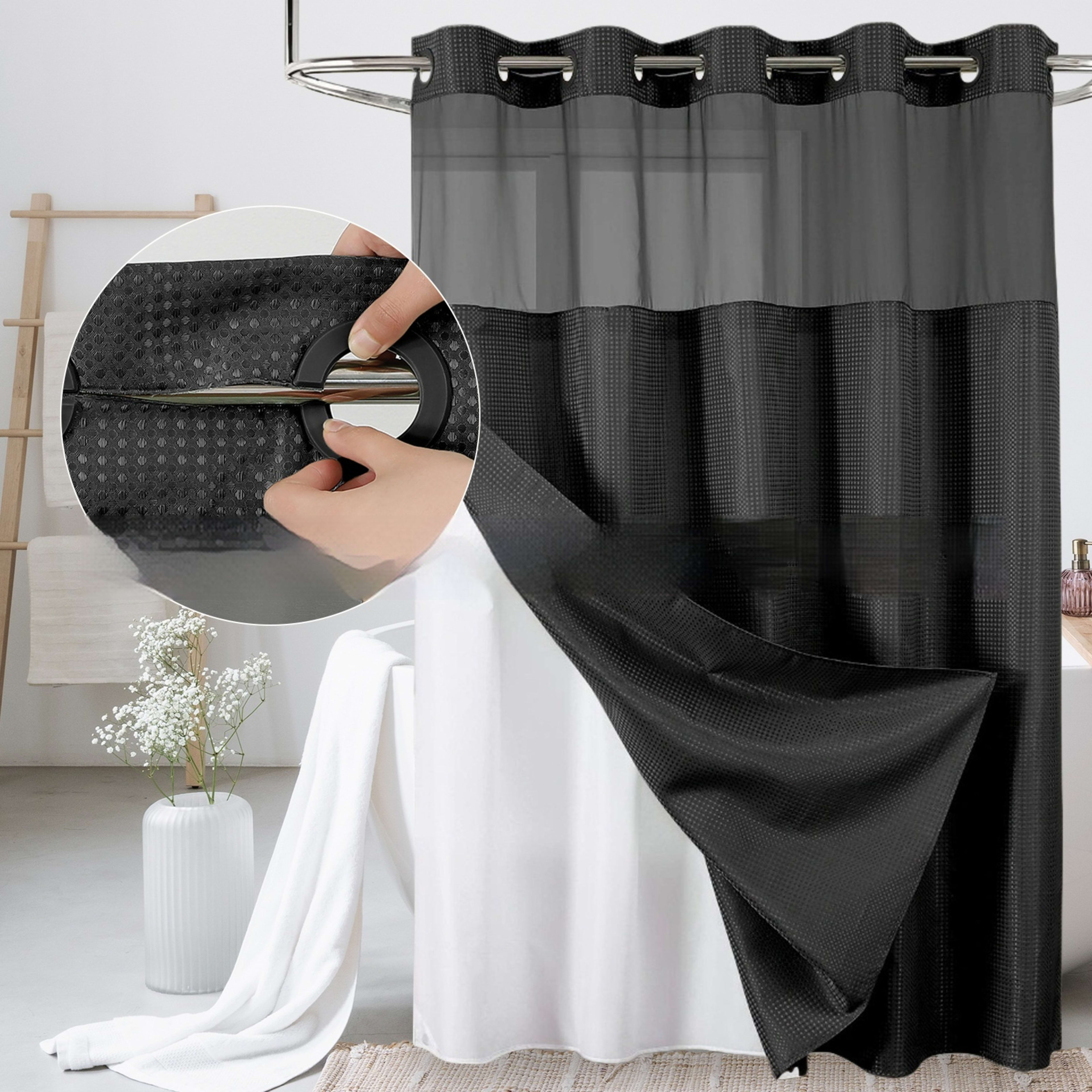 Solid-color Waffle-patterned Double-layer Large-loop-lined Shower Curtain 5