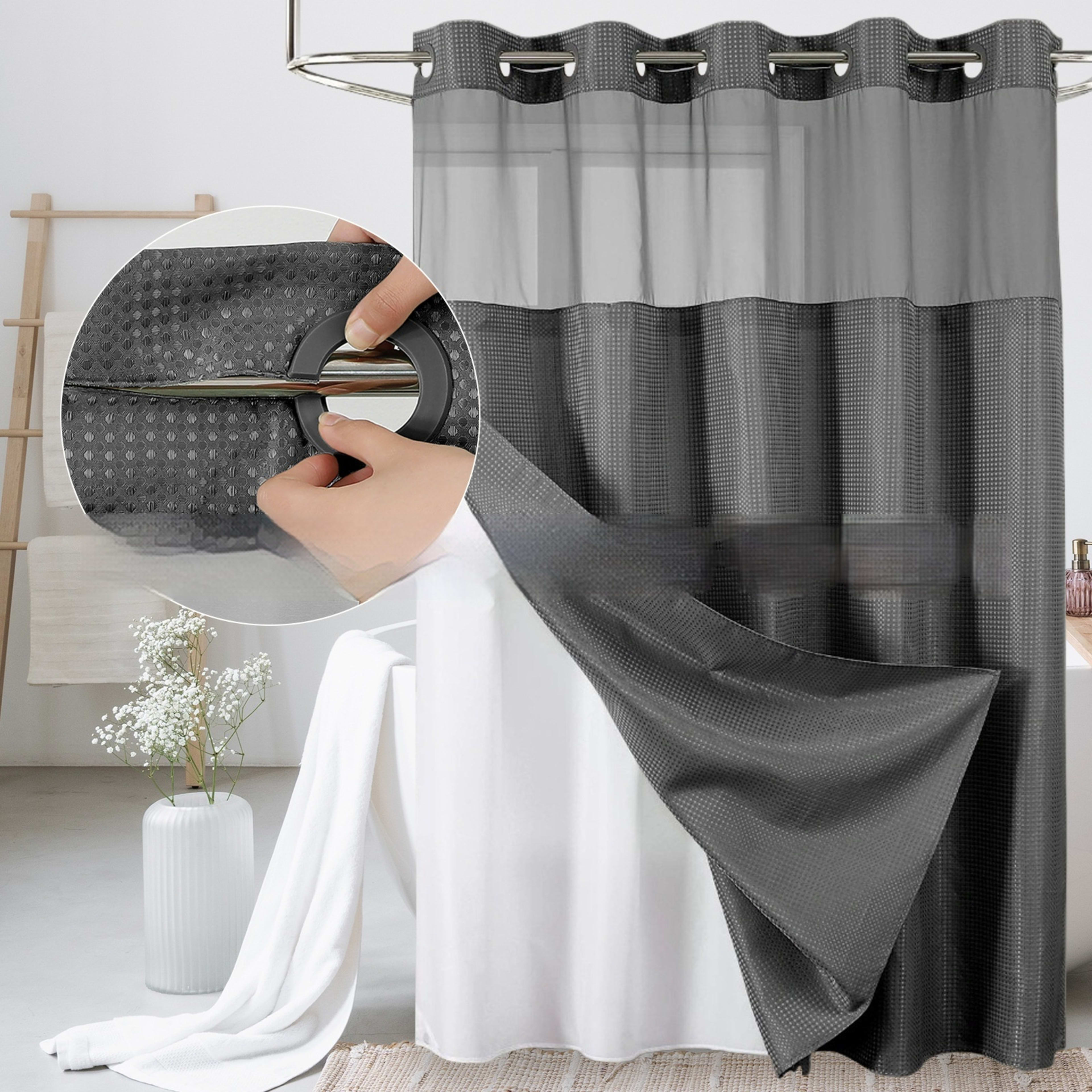 Solid-color Waffle-patterned Double-layer Large-loop-lined Shower Curtain 14