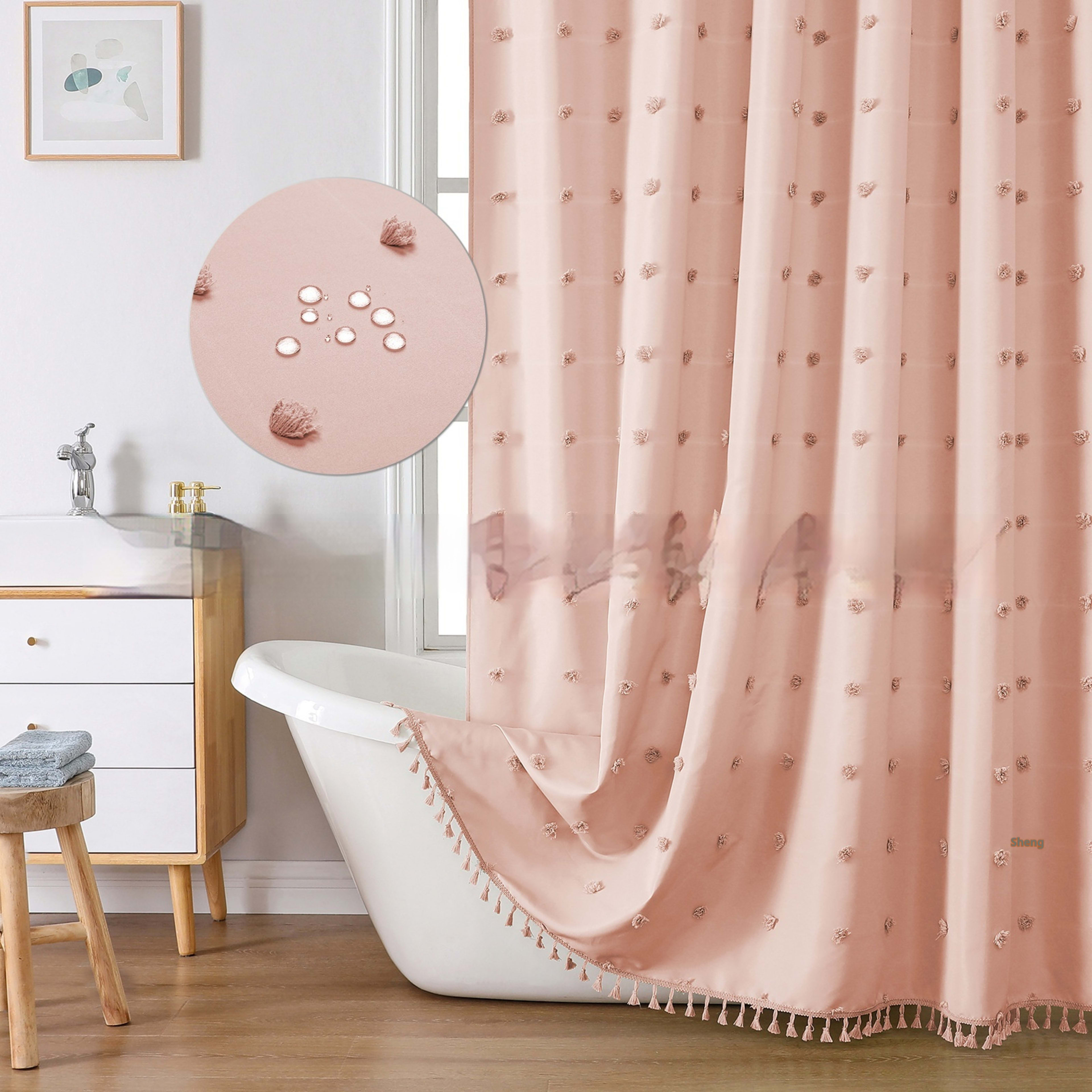 Polyester Simple Hydrangea Cut Shower Curtain 3
