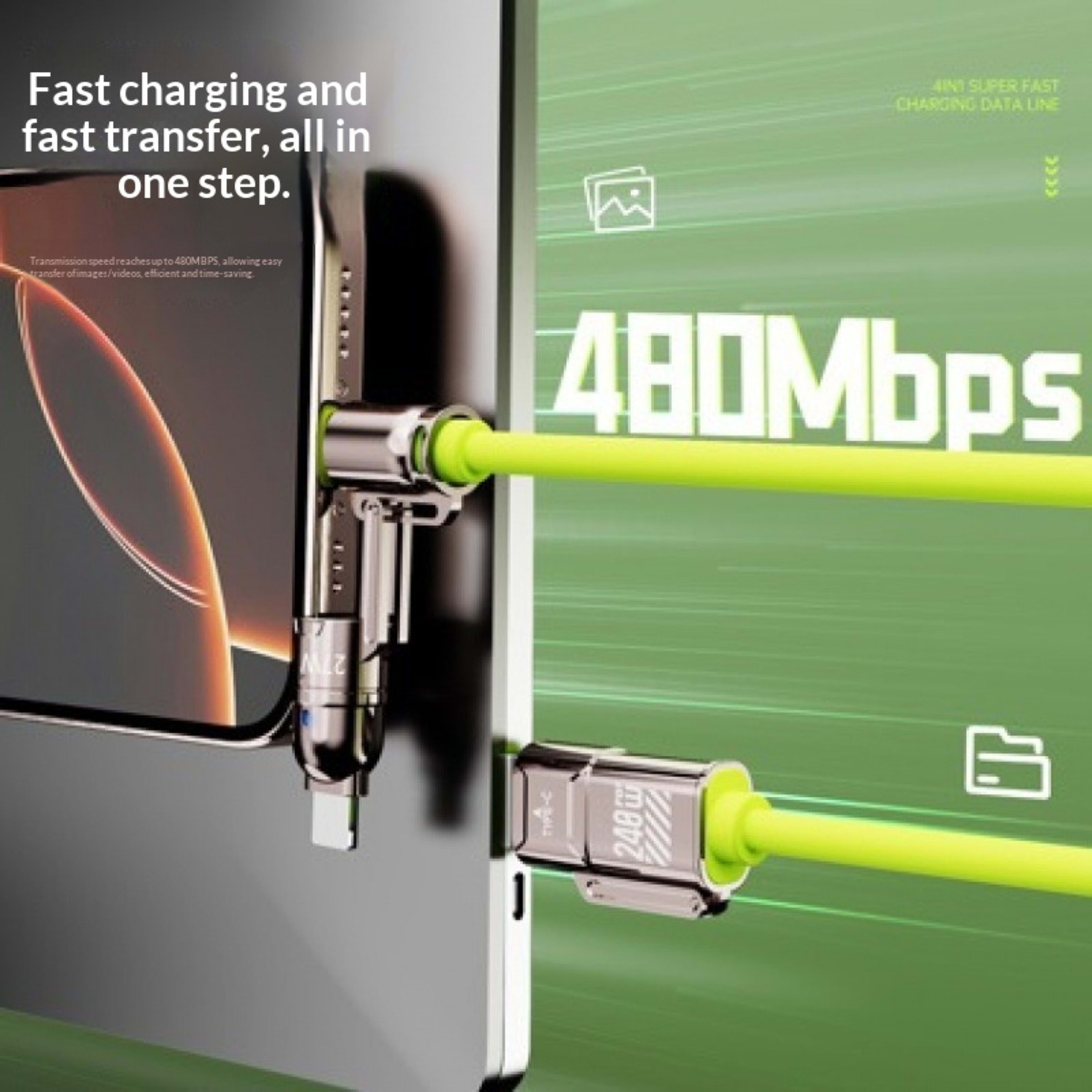 Dual Type-C 240W Four in One Data Cable 1