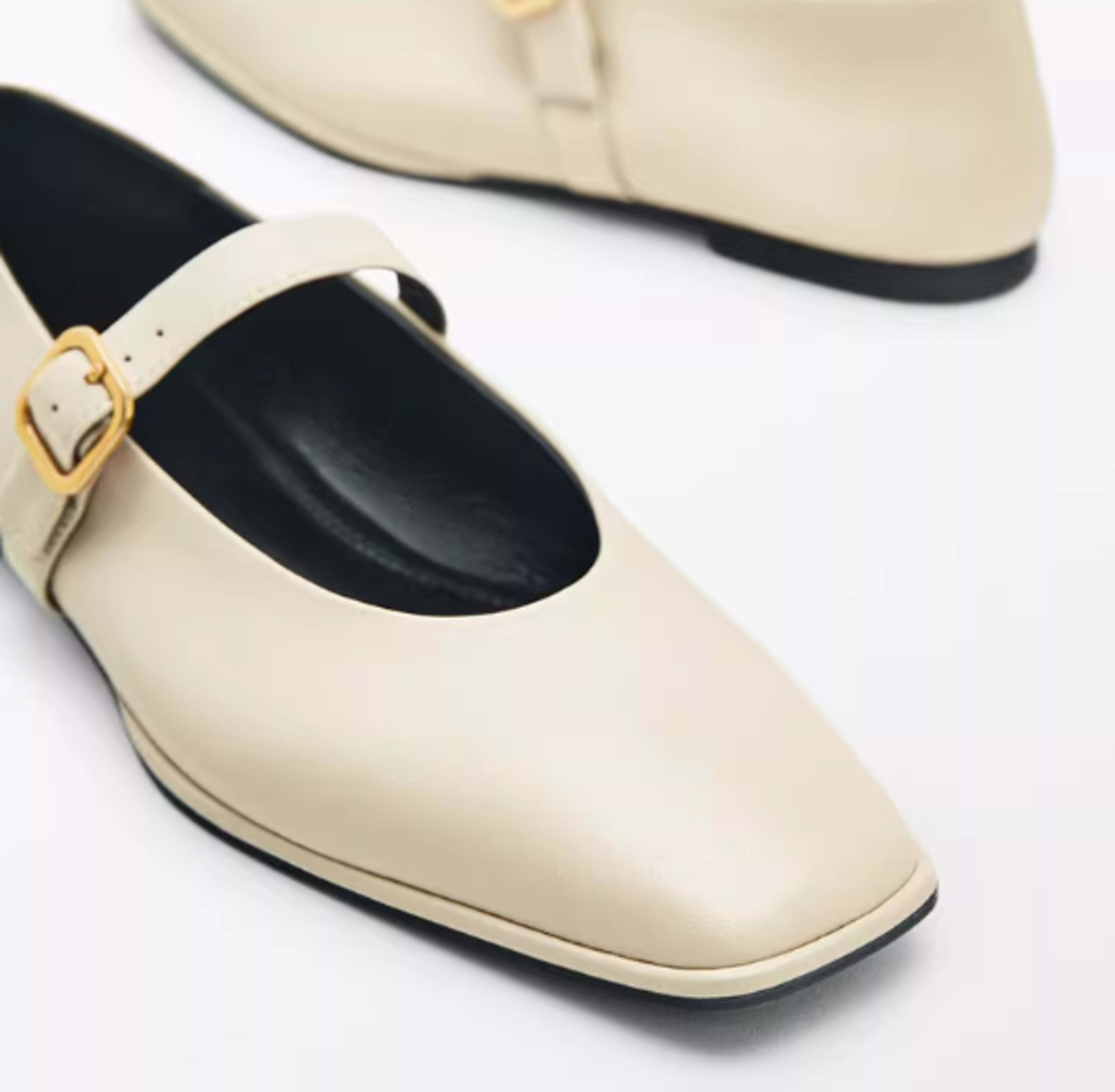 Genuine Leather Square-toe Flat Shoes For Women With Shallow Mouth And Single Strap